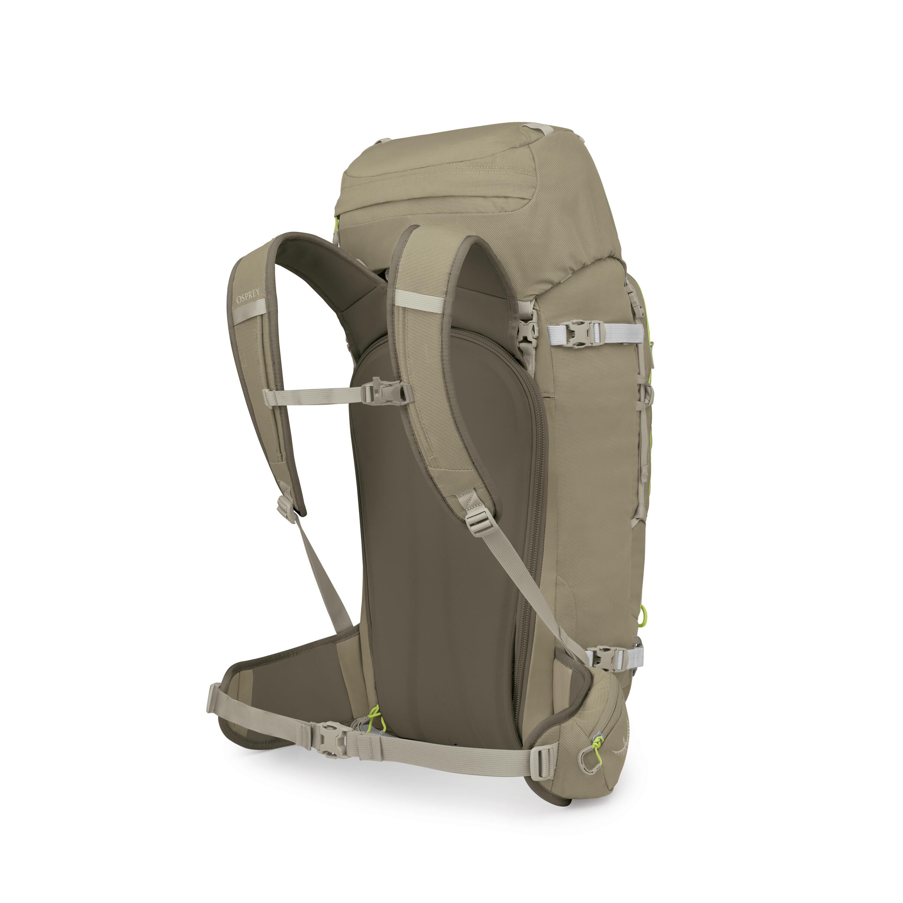 Osprey Soelden 45 Ski & Snowboard Backpack 45L in Olive Tan-Earl Grey — angle view 3