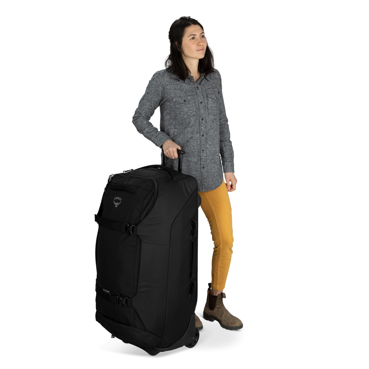 Osprey Sojourn Shuttle Wheeled Duffel 36"/130L in Black — lifestyle