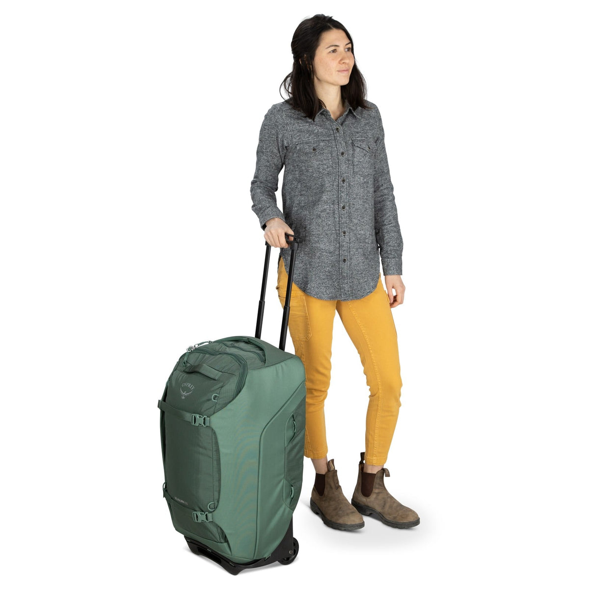 Osprey Sojourn Wheeled Travel Pack 25"/60L in Koseret Green — lifestyle 2