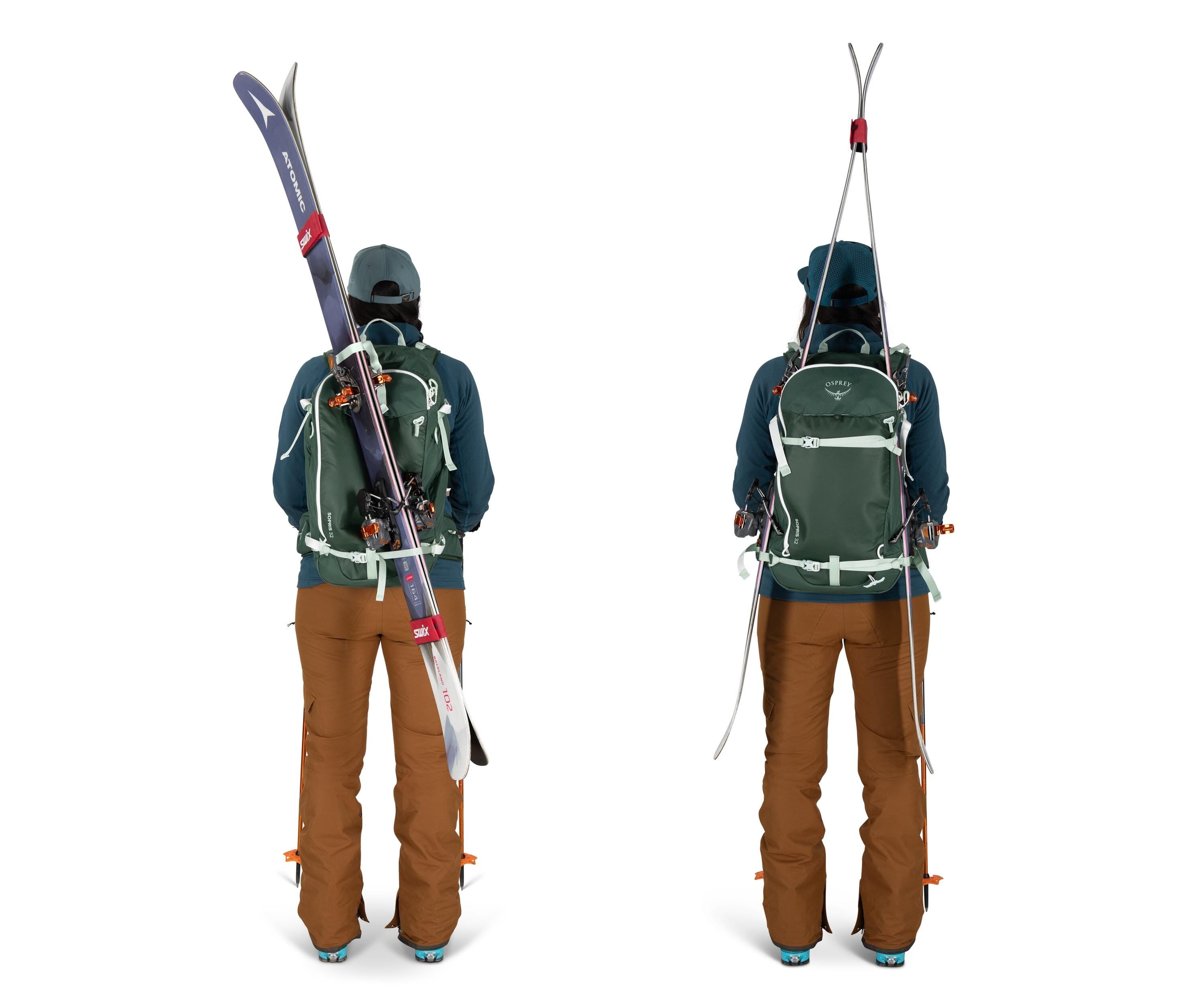 Osprey Sopris 32 Women's Ski & Snowboard Backpack 32L in Tundra Green-Green Canopy — detail view