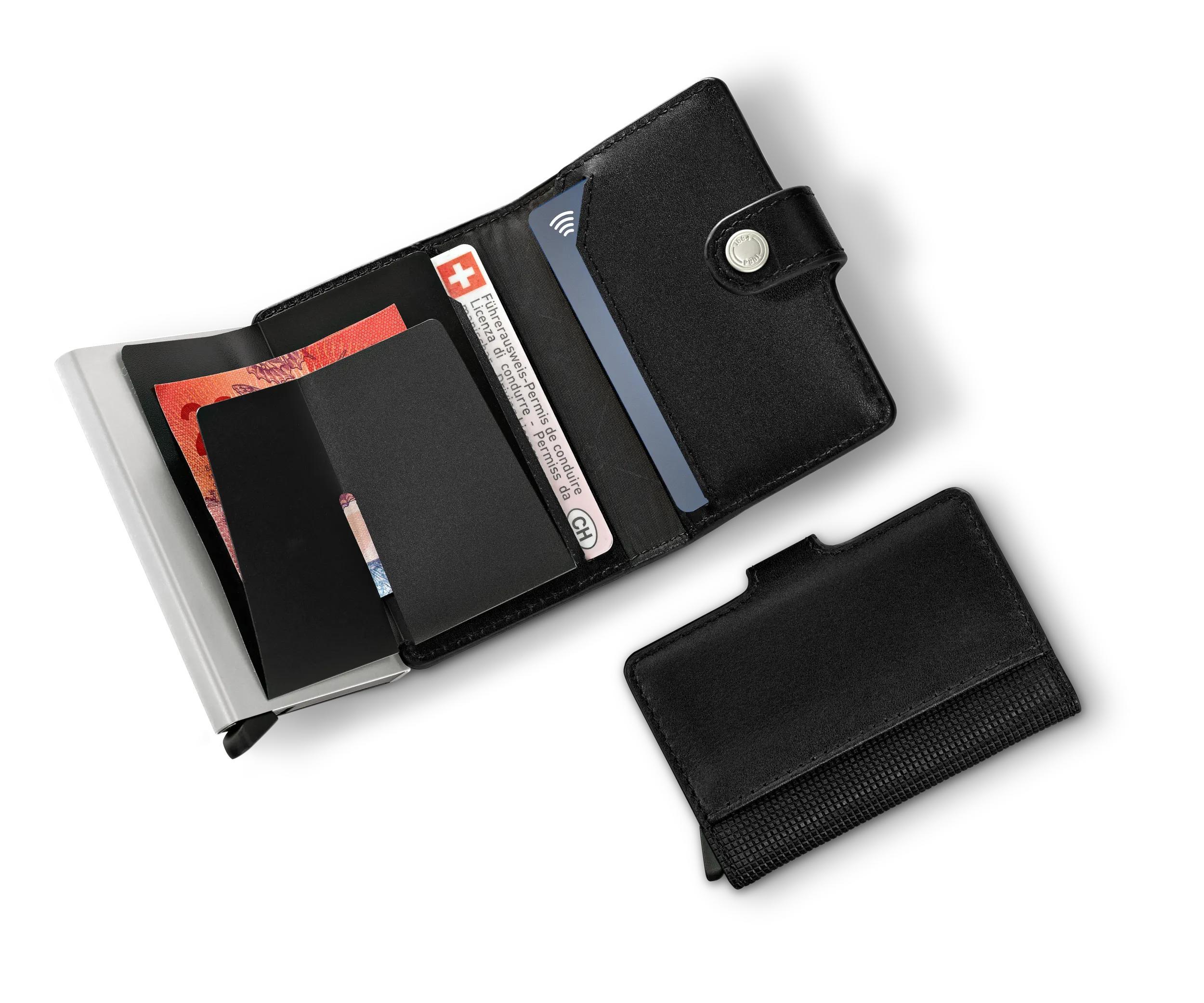 Victorinox Altius Secrid Leather Card Wallet in Black — detail view