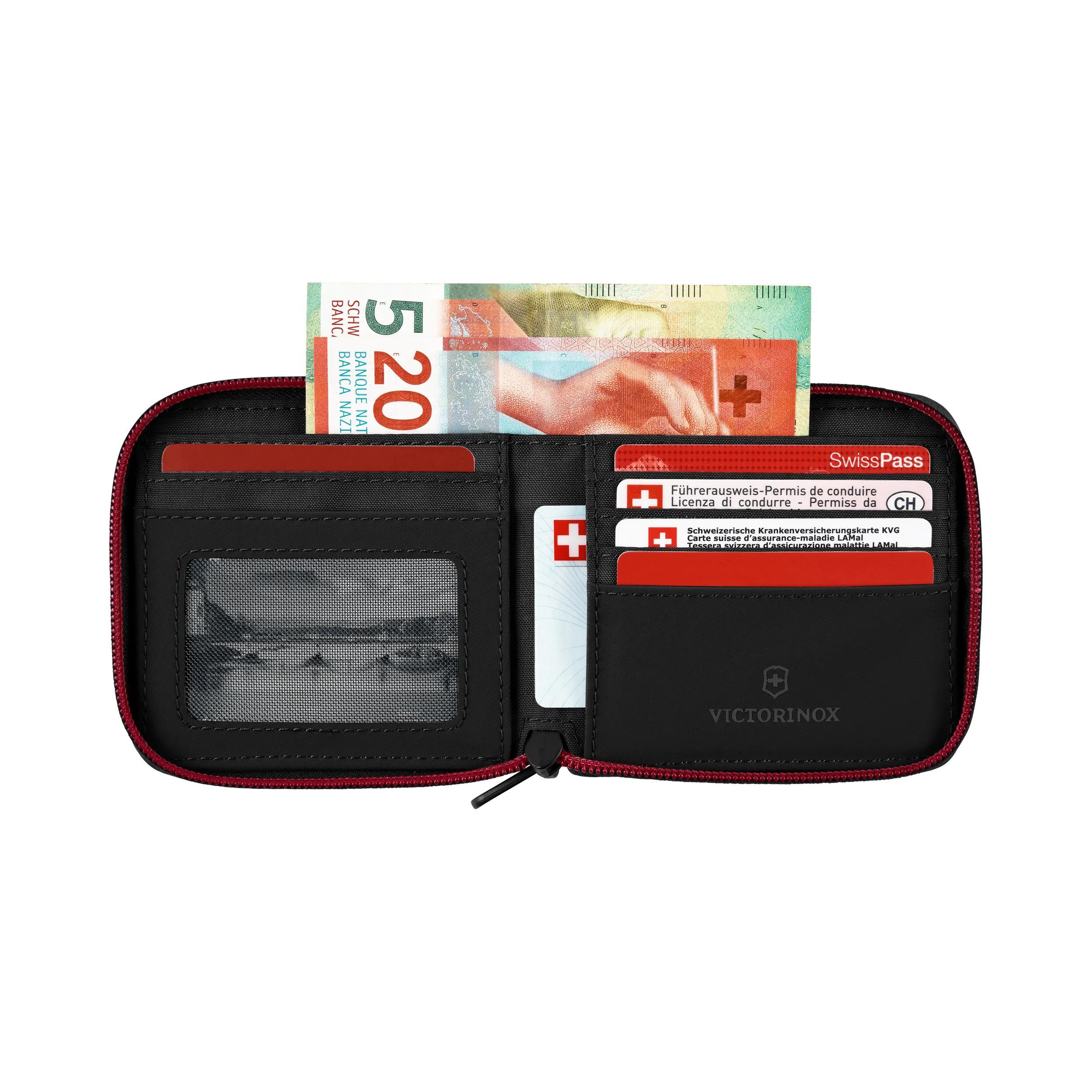Victorinox Travel Essentials Zip-Around Wallet in Black — interior view