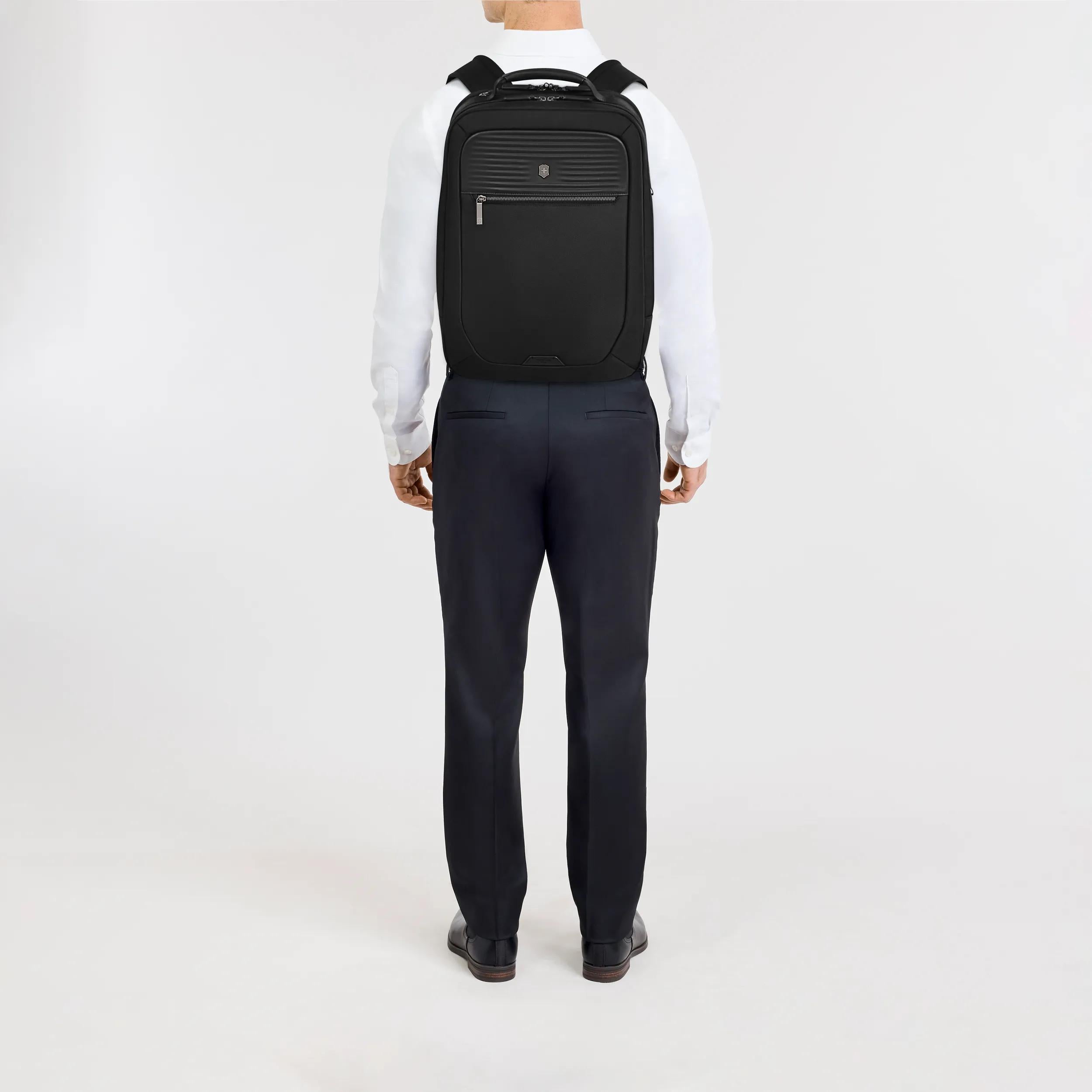 Victorinox Mythic Deluxe Backpack in Black — lifestyle