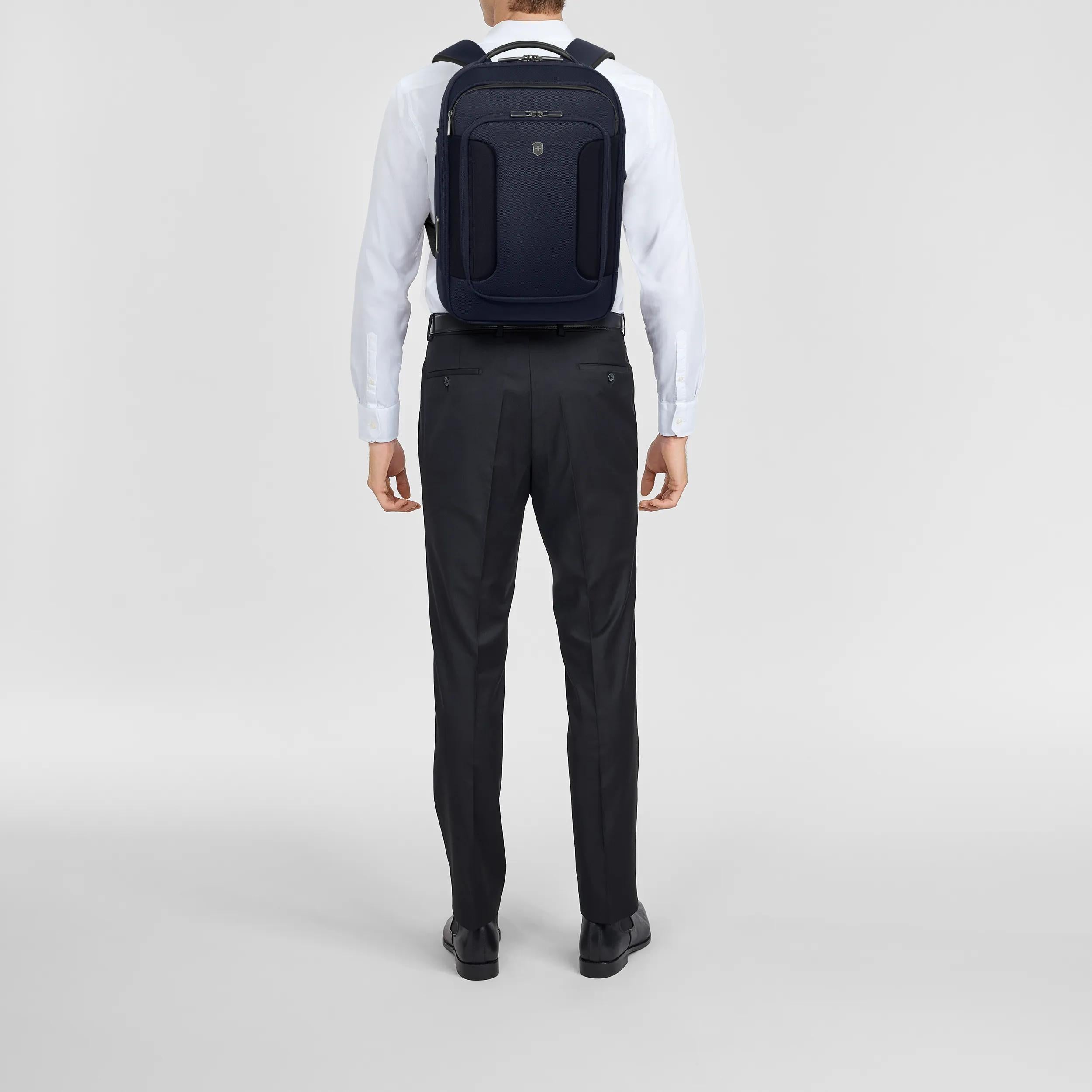 Victorinox Werks Traveler 7.0 Compact Backpack in Navy Blue — lifestyle