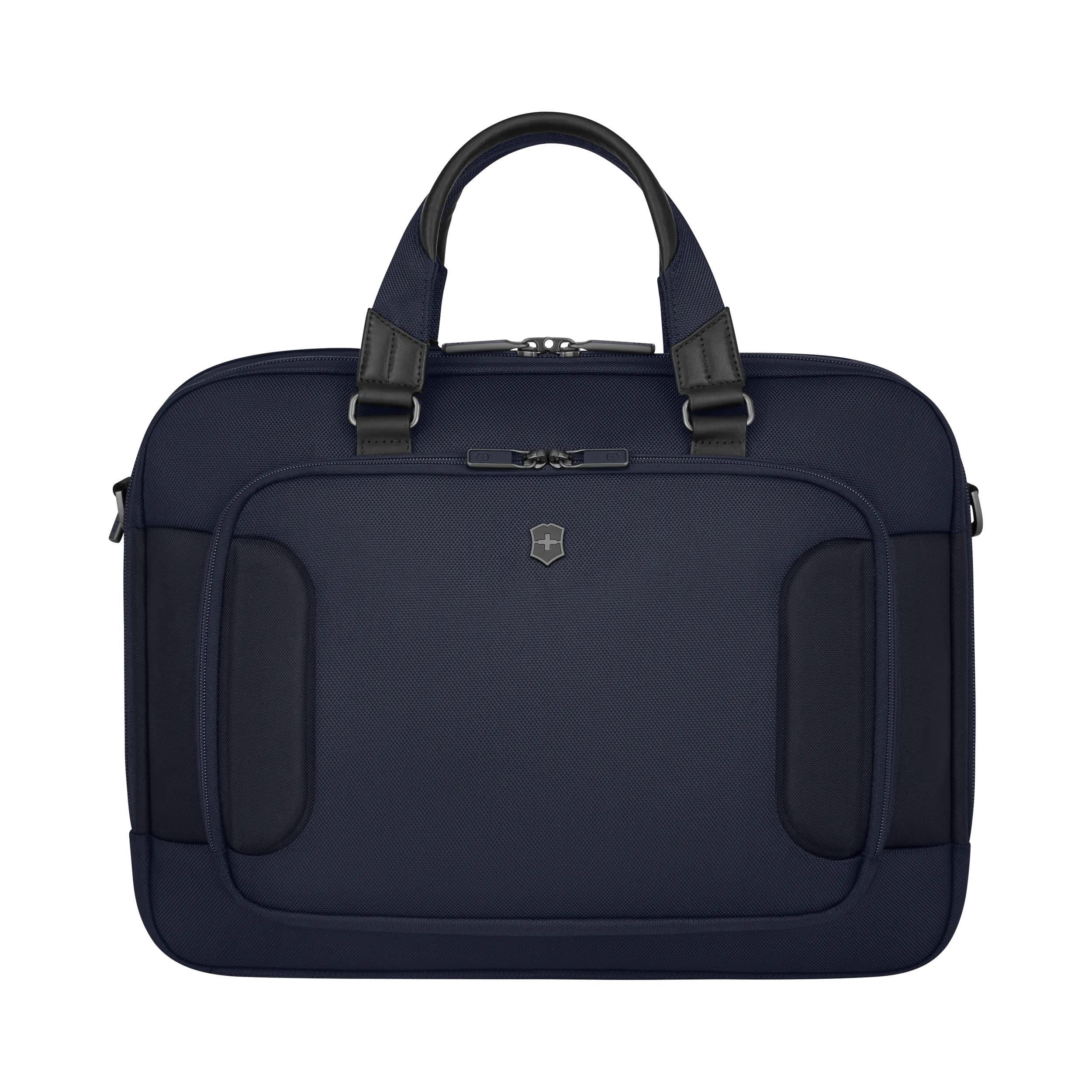 Victorinox Werks Traveler 7.0 Deluxe Briefcase in Navy Blue — front view