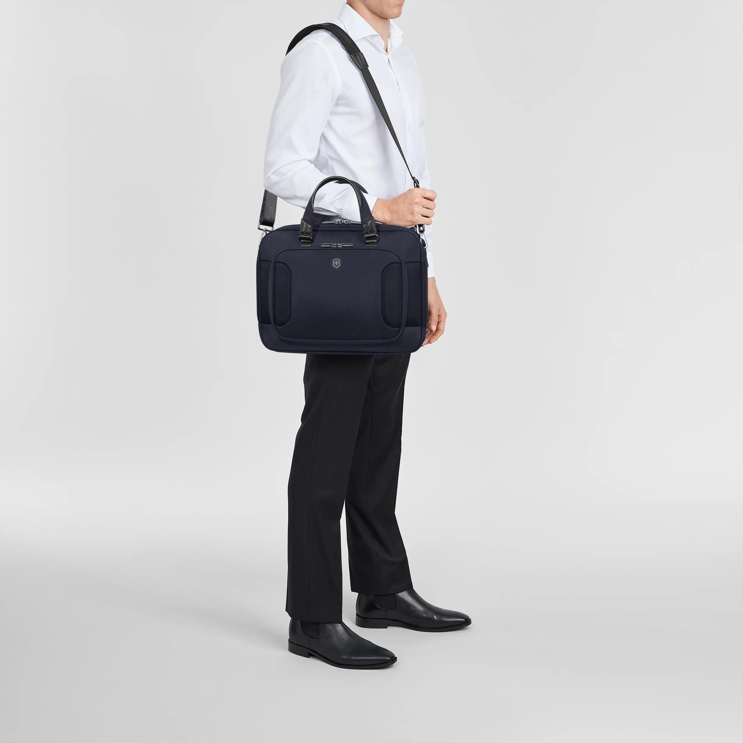 Victorinox Werks Traveler 7.0 Deluxe Briefcase in Navy Blue — lifestyle