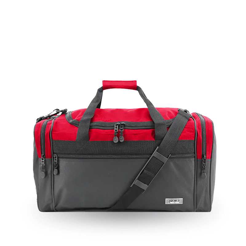 J World Copper Sport Duffel Bags in Red/Black 18" — front view # color_Red/Black