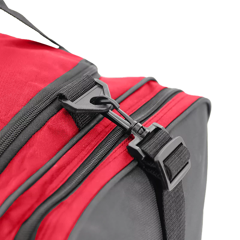 J World Copper Sport Duffel Bags in Red/Black 21" — detail view # color_Red/Black
