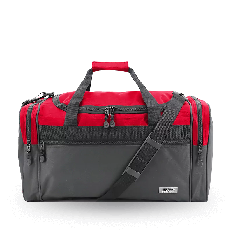 J World Copper Sport Duffel Bags in Red/Black 24" — front view # color_Red/Black