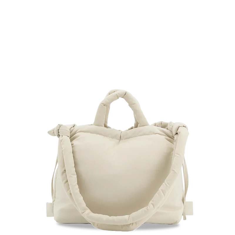 J World Puffy Tote in Beige — back view # color_Beige