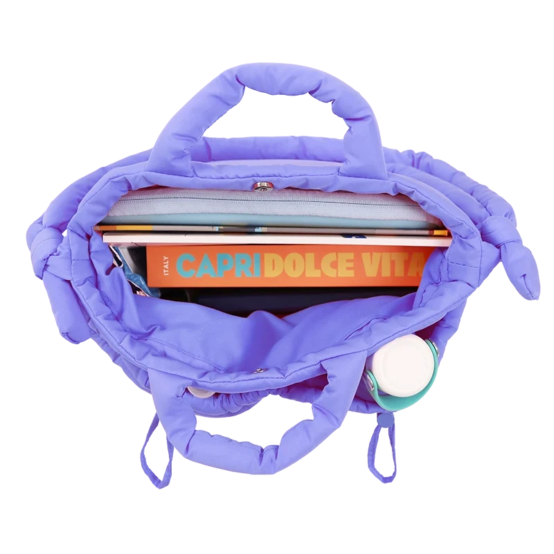 J World Puffy Tote in Purple — interior view # color_Purple