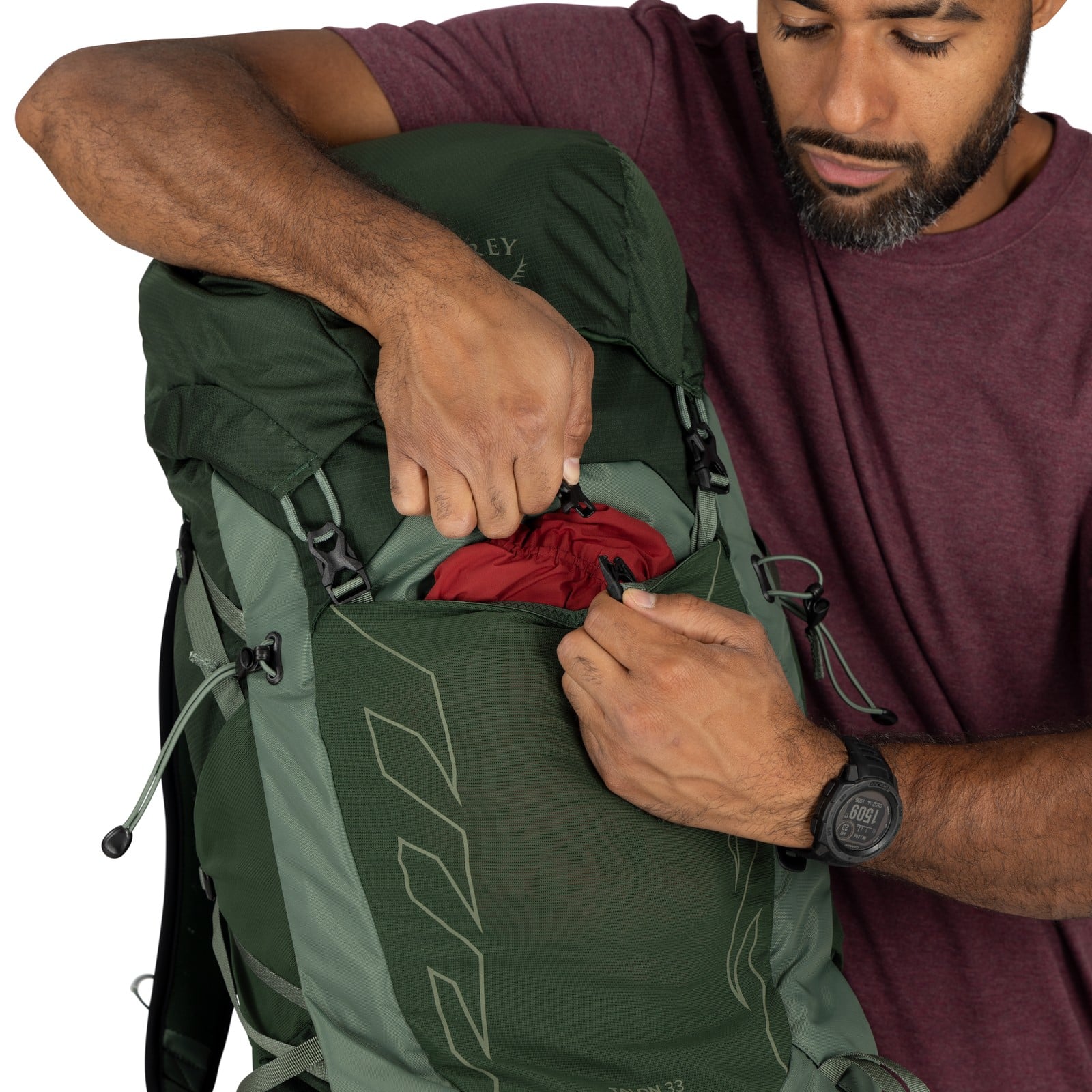 Osprey Talon 33 Hiking Backpack 33L in Green Canopy/Pine Leaf — detail view 4
