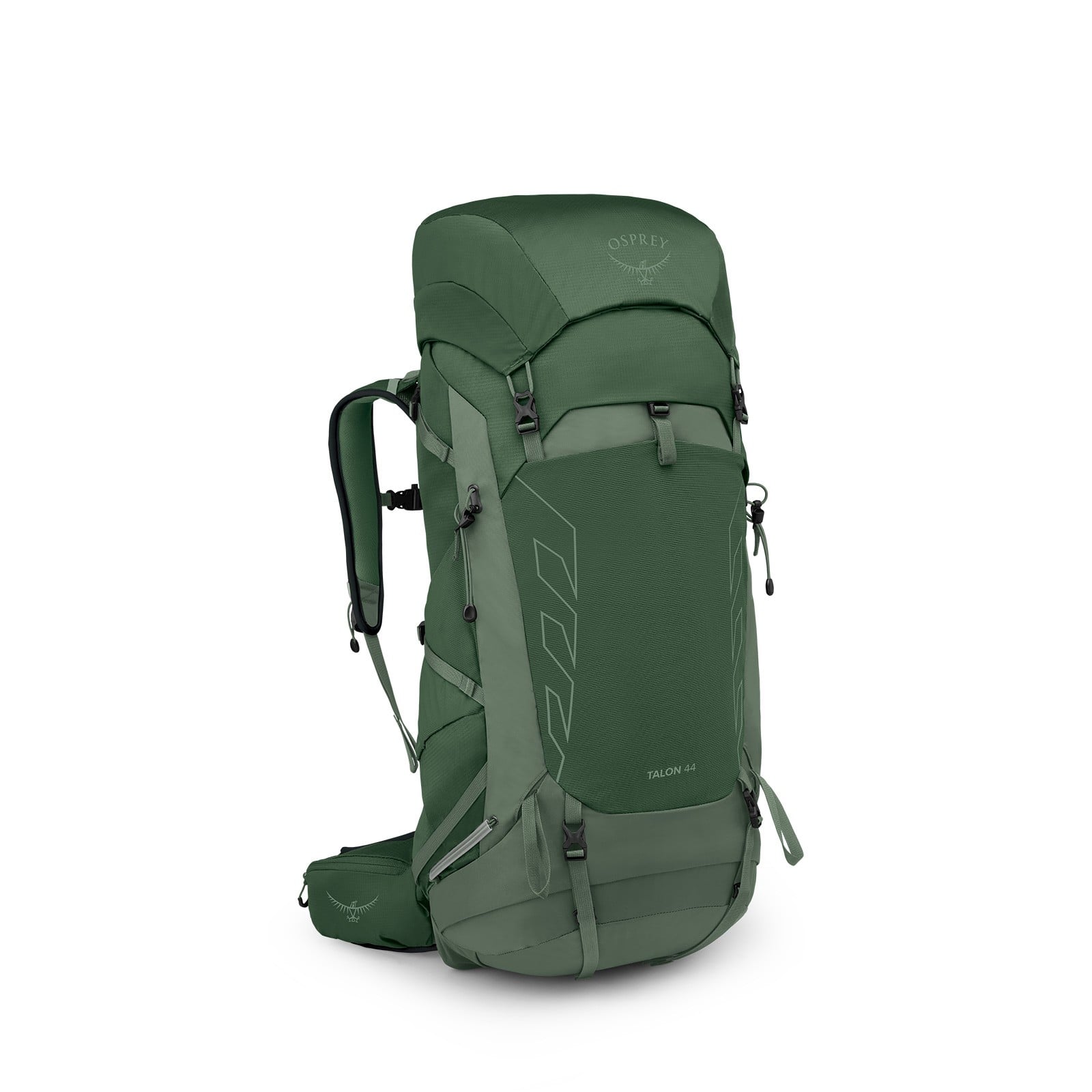 Osprey Talon 44 Hiking Backpack 44L in Green Canopy/Pine Leaf — angle view 2