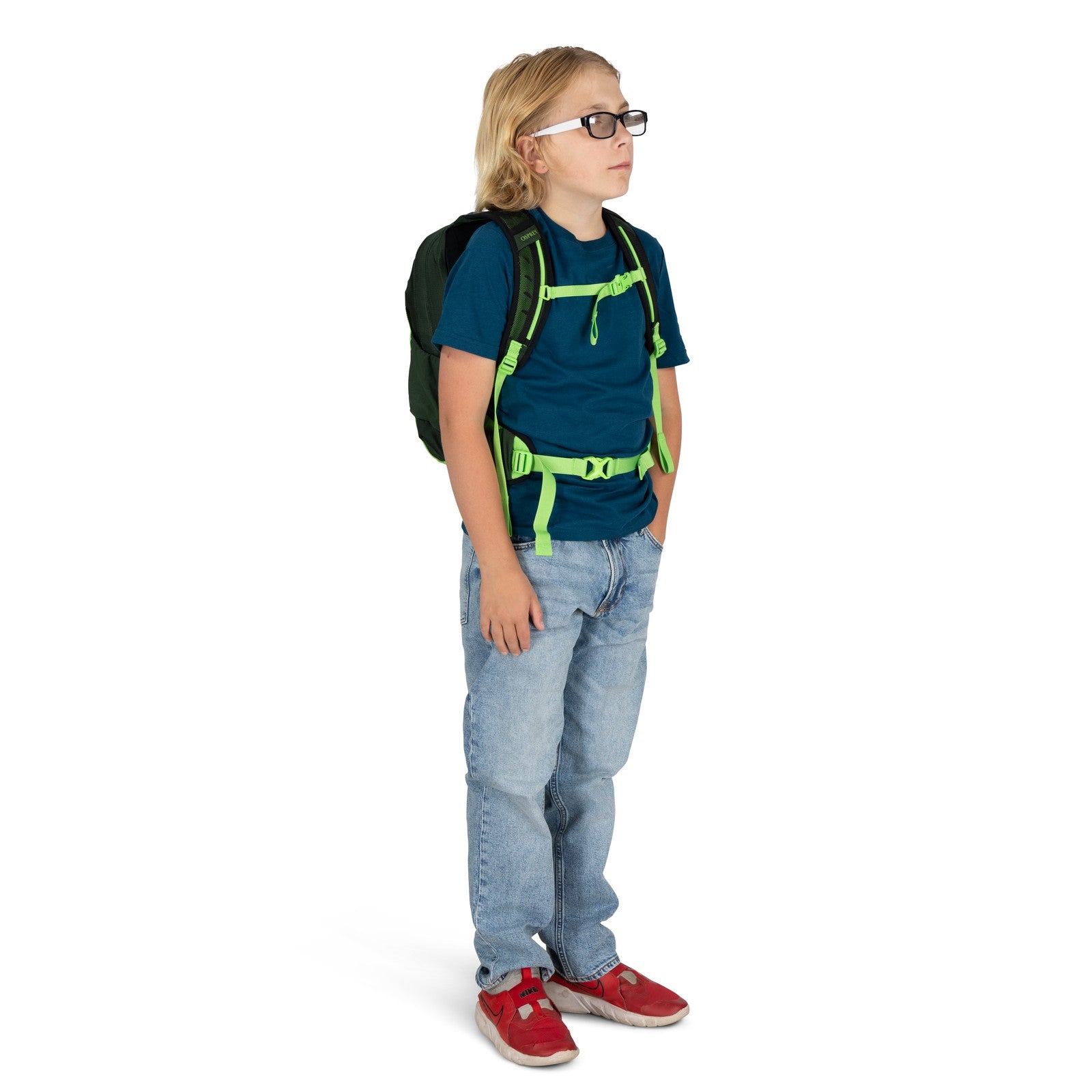 Osprey Talon Jr Kids Hiking Backpack 11L in Green Canopy — lifestyle