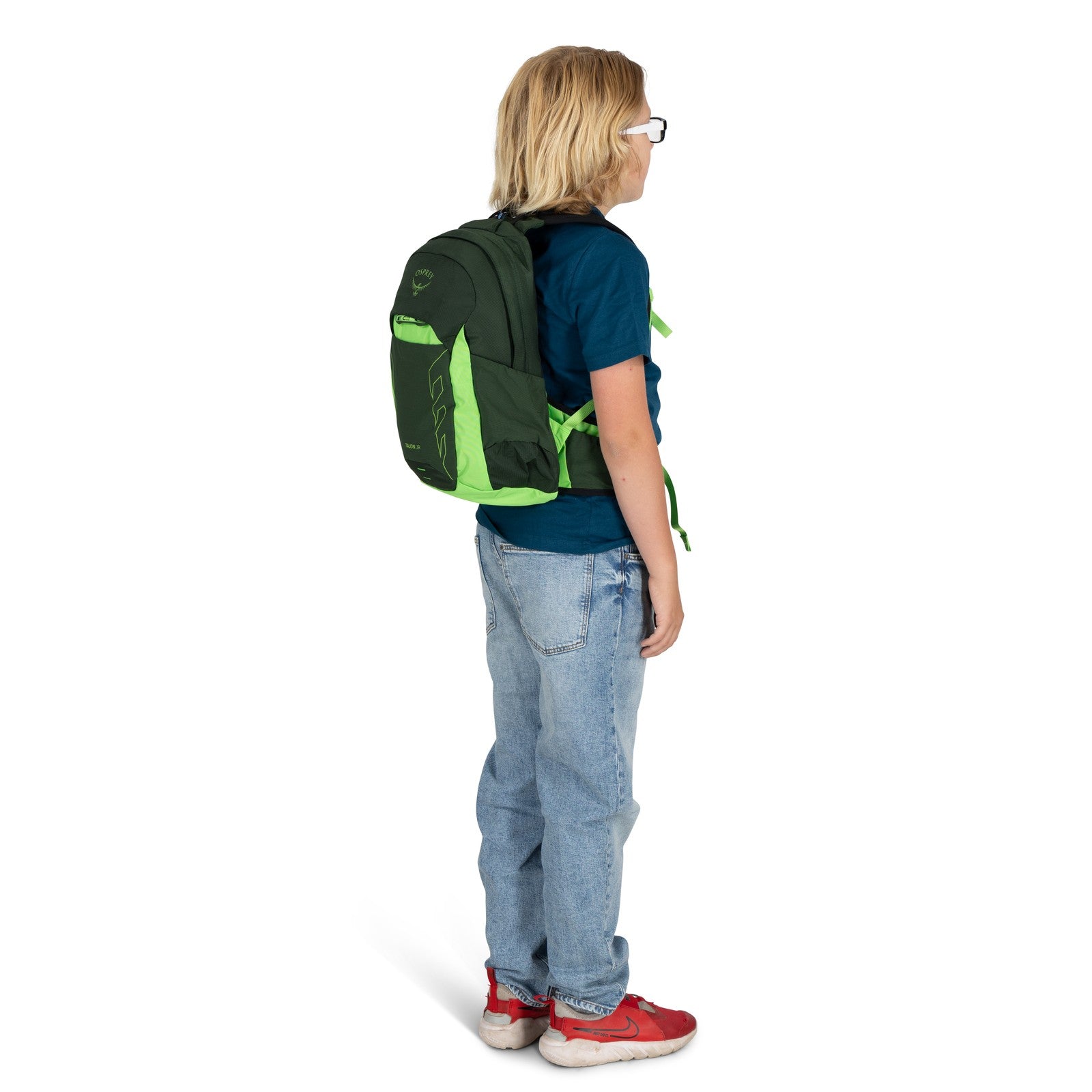 Osprey Talon Jr Kids Hiking Backpack 11L in Green Canopy — lifestyle 2