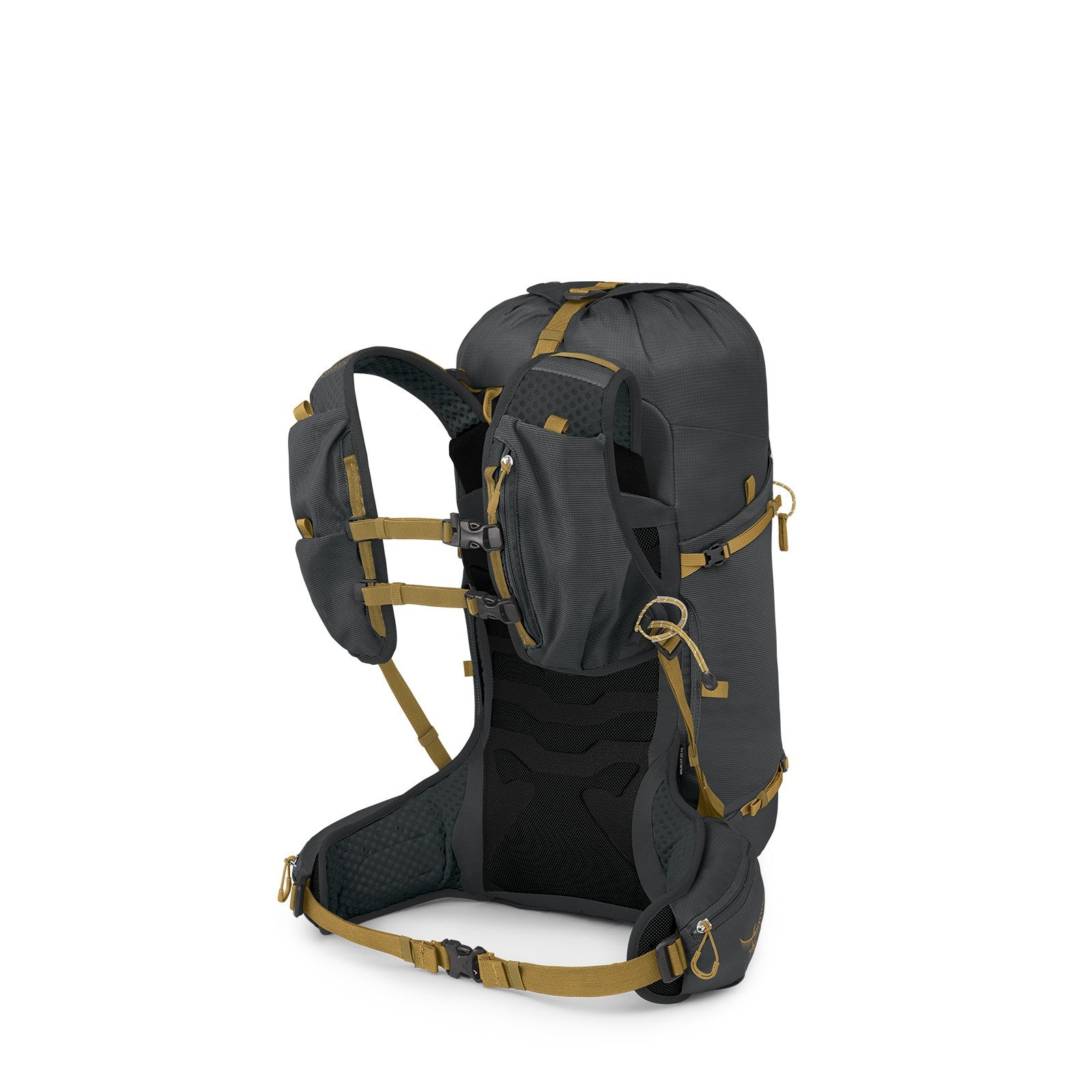 Osprey Talon Velocity 30 Hiking Backpack 30L in Dark Charcoal Tumbleweed Yellow — angle view 2