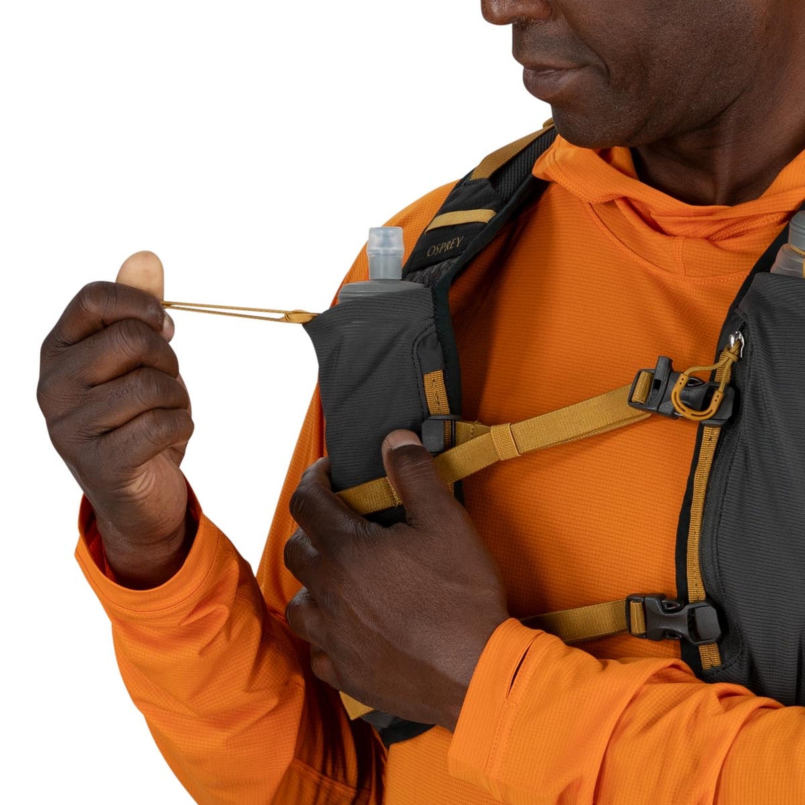 Osprey Talon Velocity 30 Hiking Backpack 30L in Dark Charcoal Tumbleweed Yellow — detail view