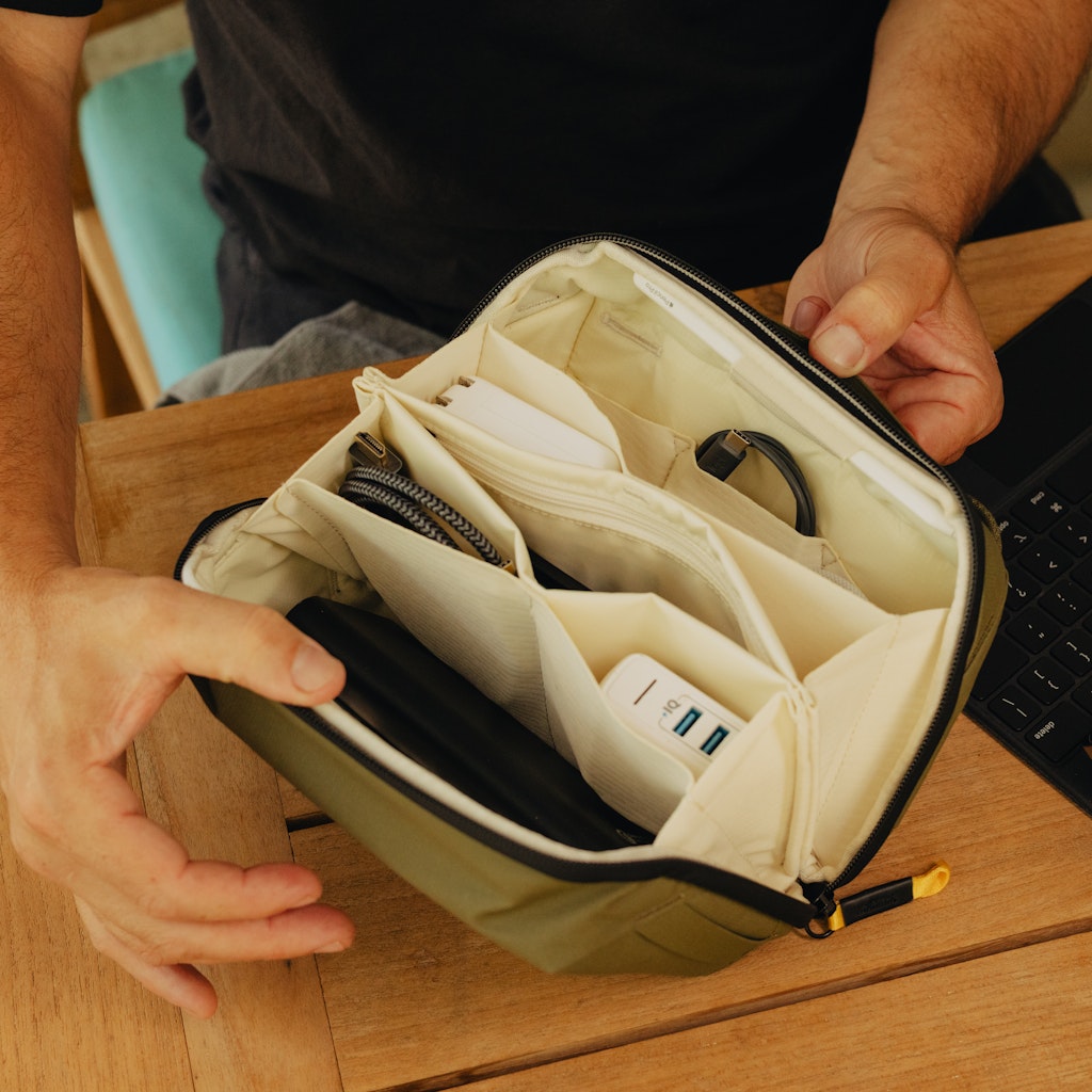 Peak Design Tech Pouch in Kelp — lifestyle