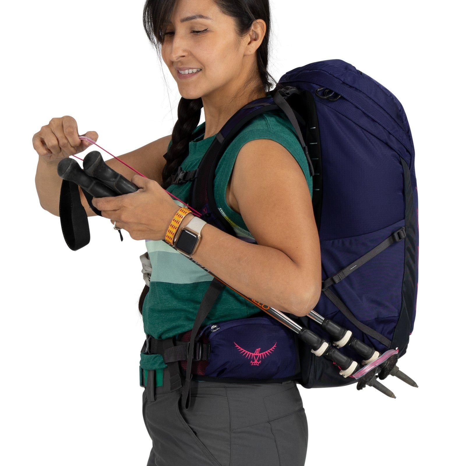 Osprey Tempest 26 Hiking Backpack 26L in Deep Fig/Hotspot Pink — detail view