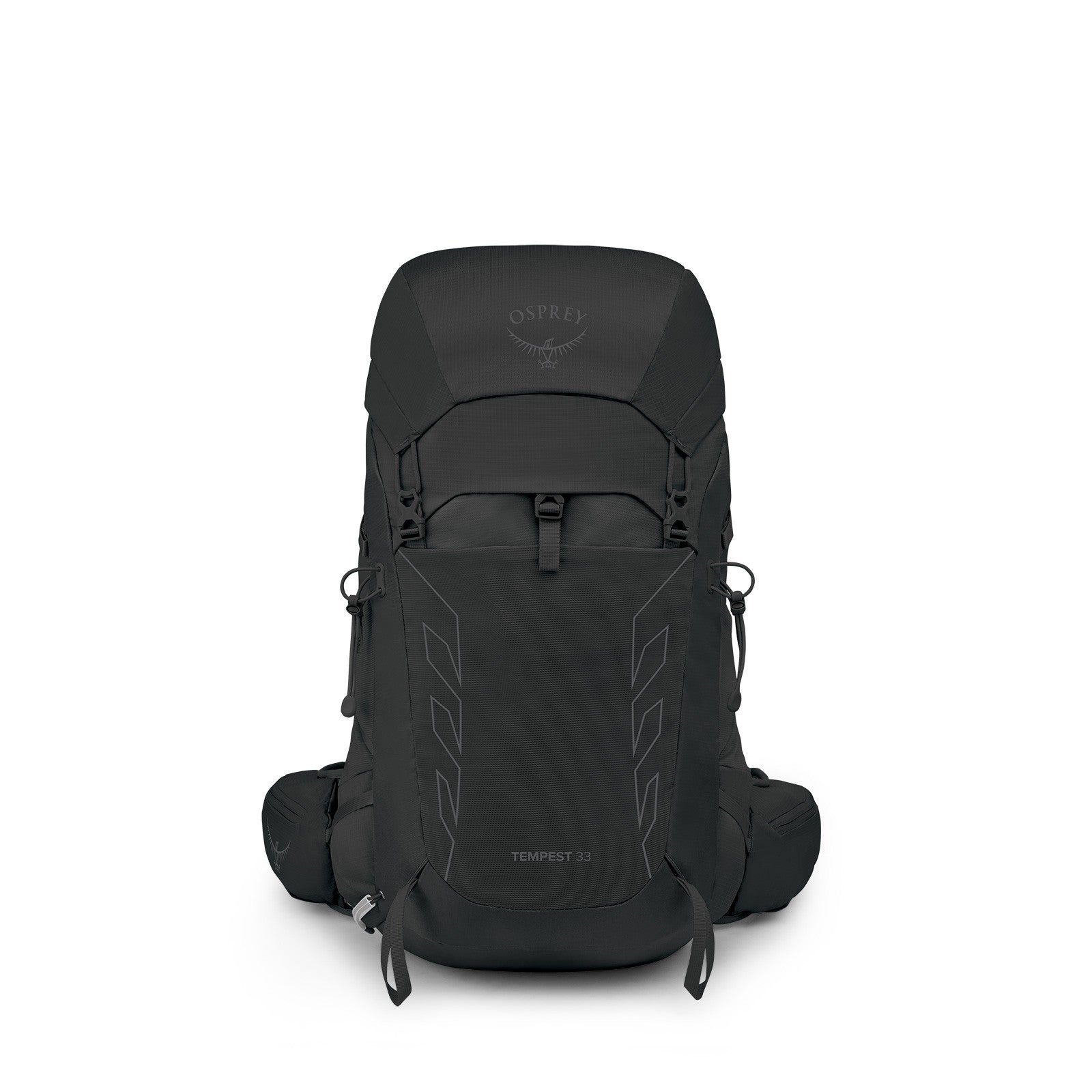 Osprey Tempest 33 Extended Fit Hiking Backpack 33L in Black/Coal Grey — front view