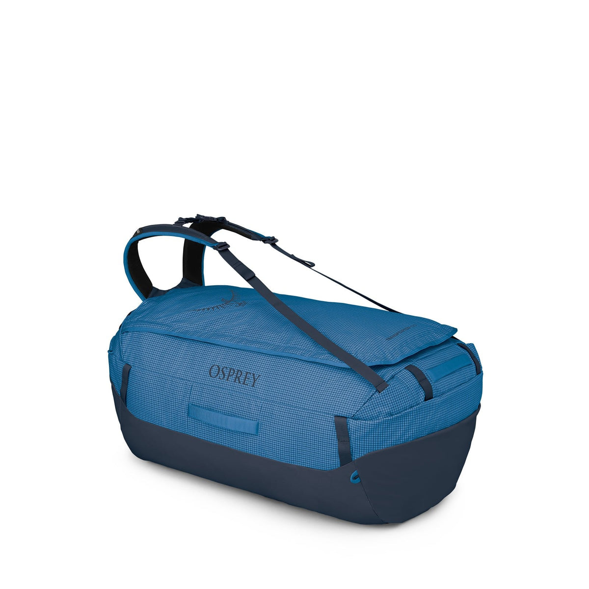 Osprey Transporter 120L Expedition Duffel Bag in Blue Flame / Nocturnal Blue — front view # color_Blue Flame / Nocturnal Blue