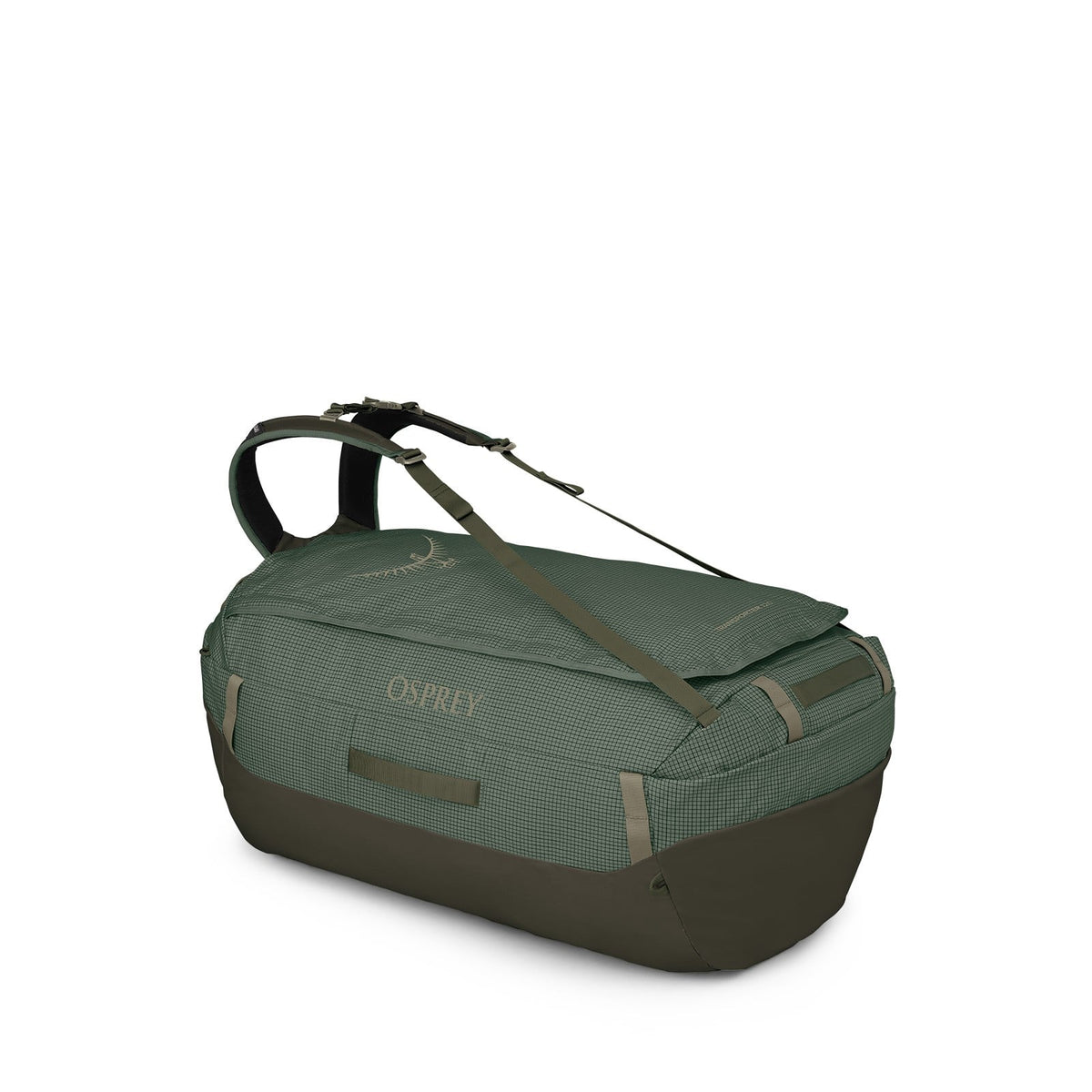 Osprey Transporter 120L Expedition Duffel Bag in Pine Leaf/Earl Grey — front view # color_Pine Leaf/Earl Grey