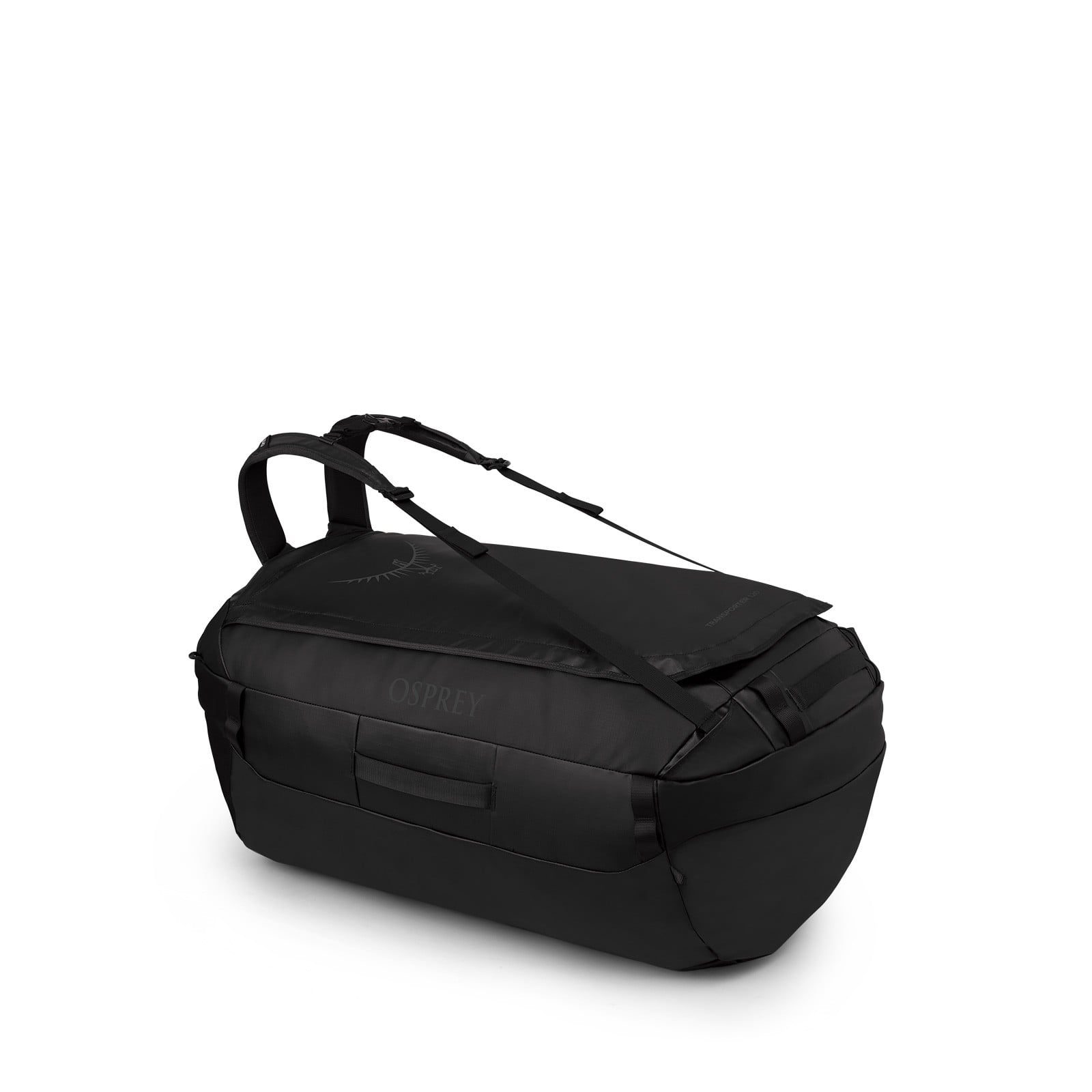 Osprey Transporter 120L Expedition Duffel Bag in Raven Black Black — front view # color_Raven Black Black