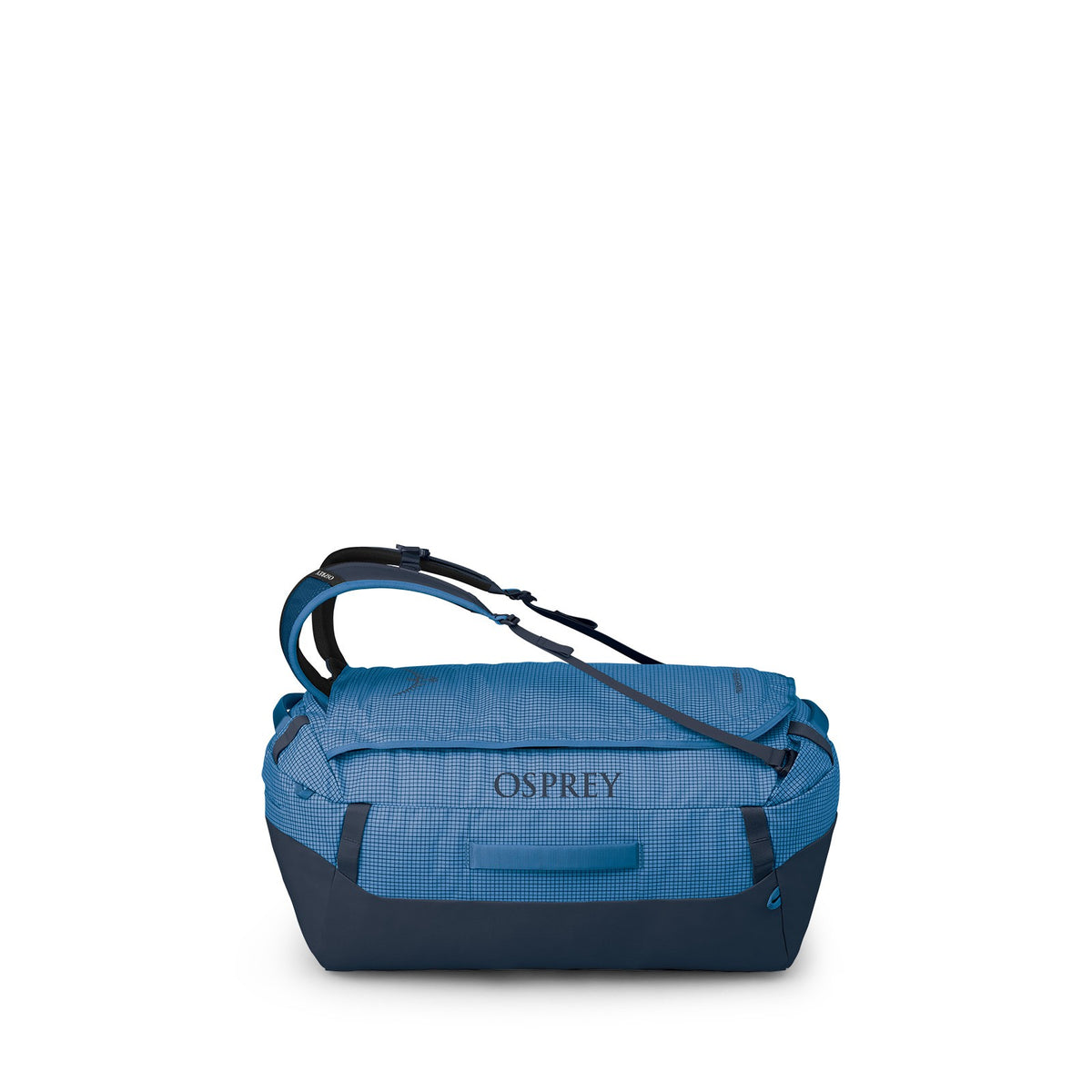 Osprey Transporter 65L Expedition Duffel in Blue Flame / Nocturnal Blue — angle view 2