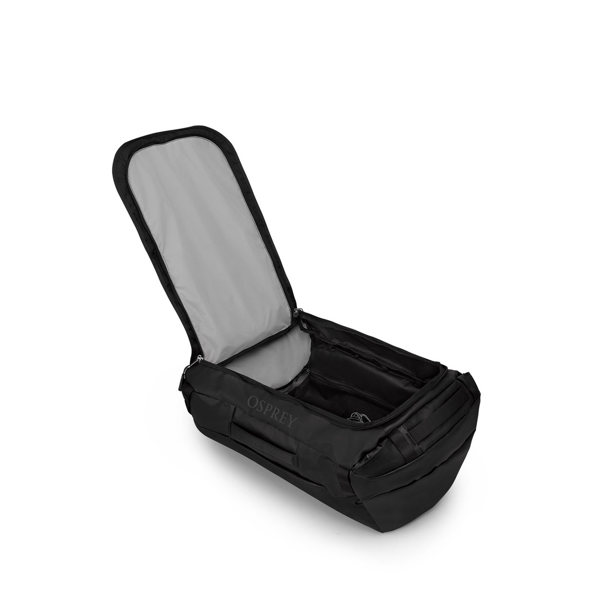 Osprey Transporter 65L Expedition Duffel in Raven Black Black — angle view 3