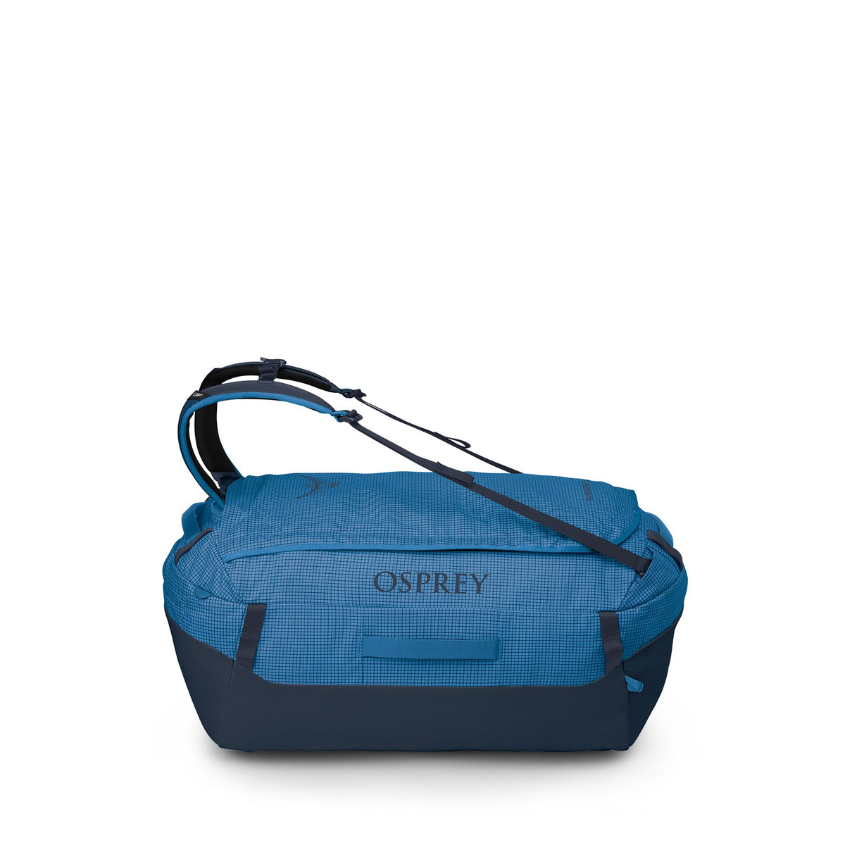 Osprey Transporter 95L Expedition Duffel in Blue Flame / Nocturnal Blue — angle view 2