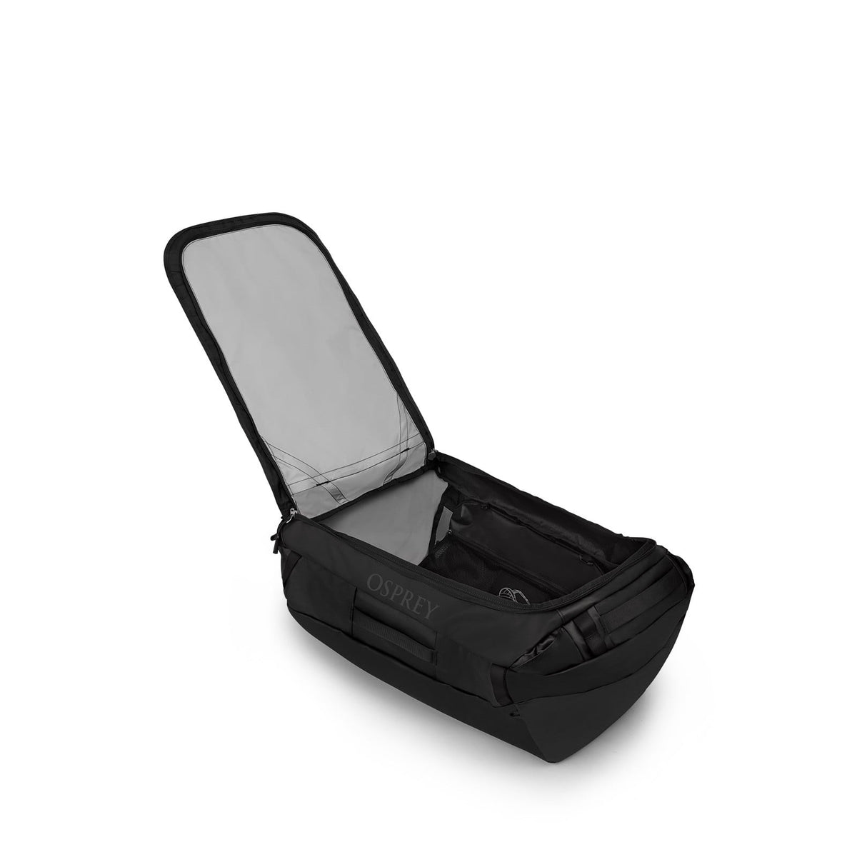 Osprey Transporter 95L Expedition Duffel in Raven Black Black — angle view 3