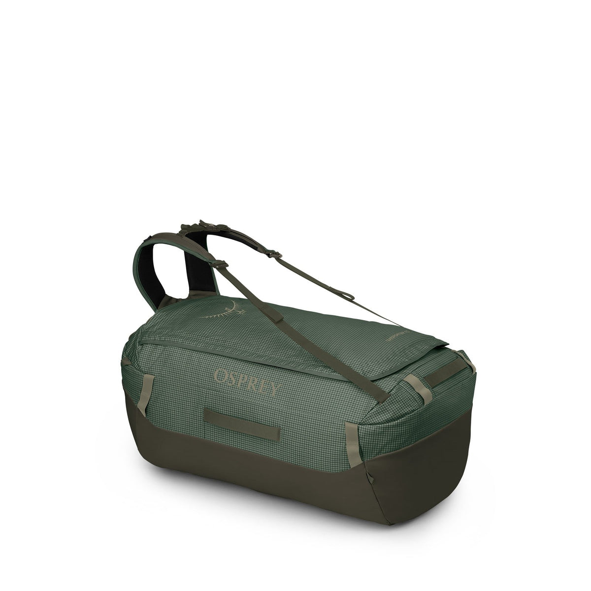 Osprey Transporter 95L Expedition Duffel in Pine Leaf/Earl Grey — front view # color_Pine Leaf/Earl Grey