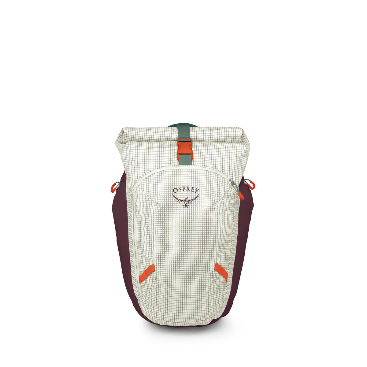 Osprey Transporter Roll Top Pack 25L in Mystery White-Moody Burgundy — angle view 2
