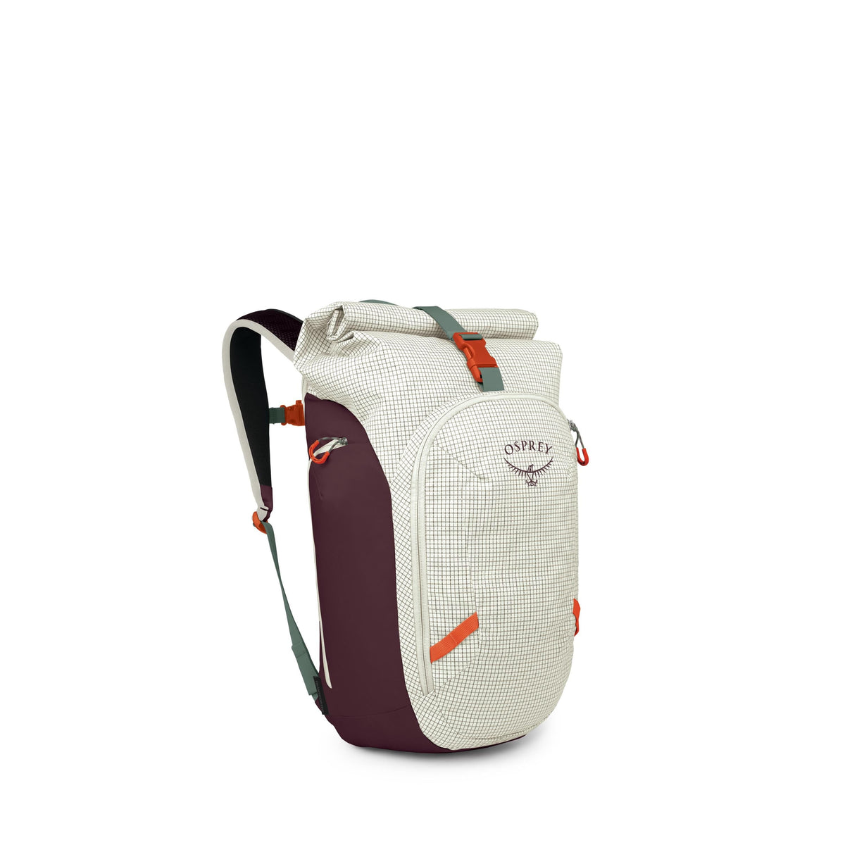 Osprey Transporter Roll Top Pack 25L in Mystery White-Moody Burgundy — front view