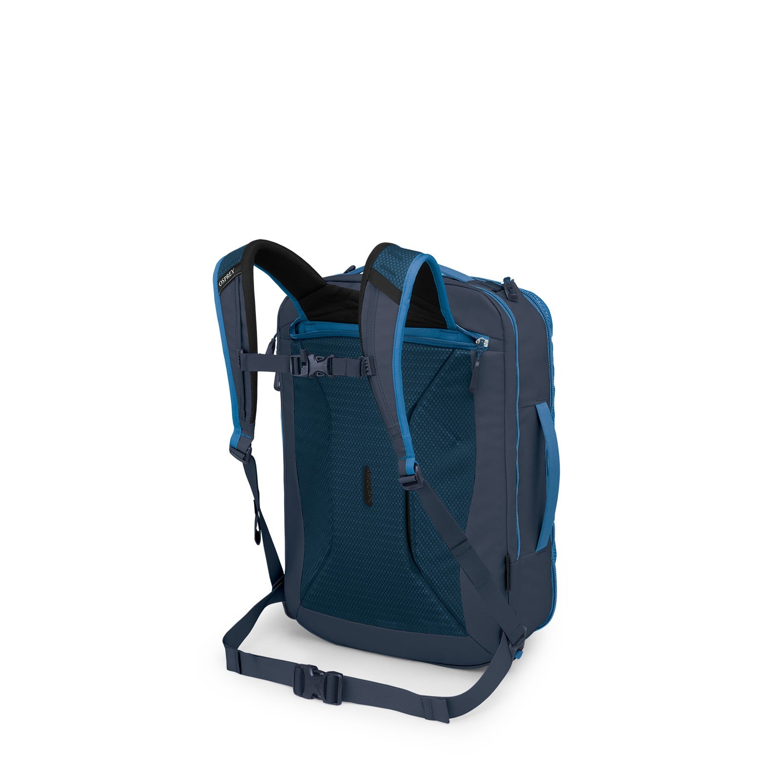 Osprey Transporter Travel Pack 36L in Blue Flame/Nocturnal Blue — angle view 3