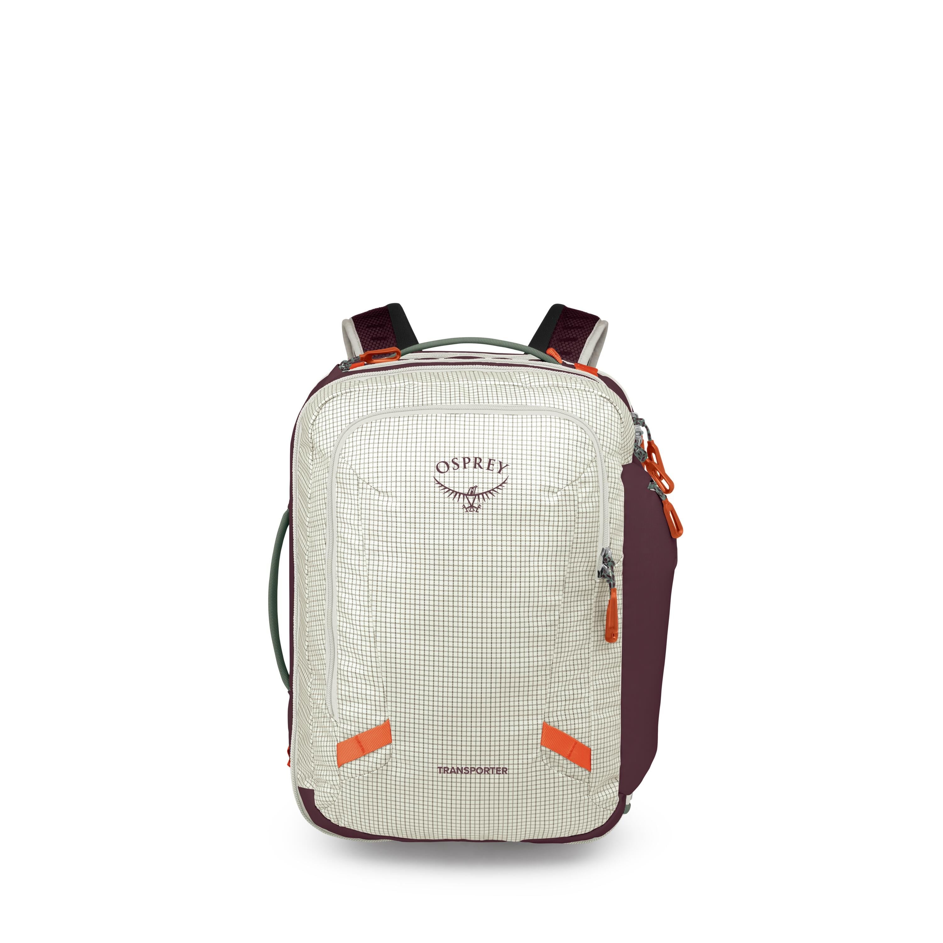Osprey Transporter Travel Pack 36L in Mystery White-Moody Burgundy — front view