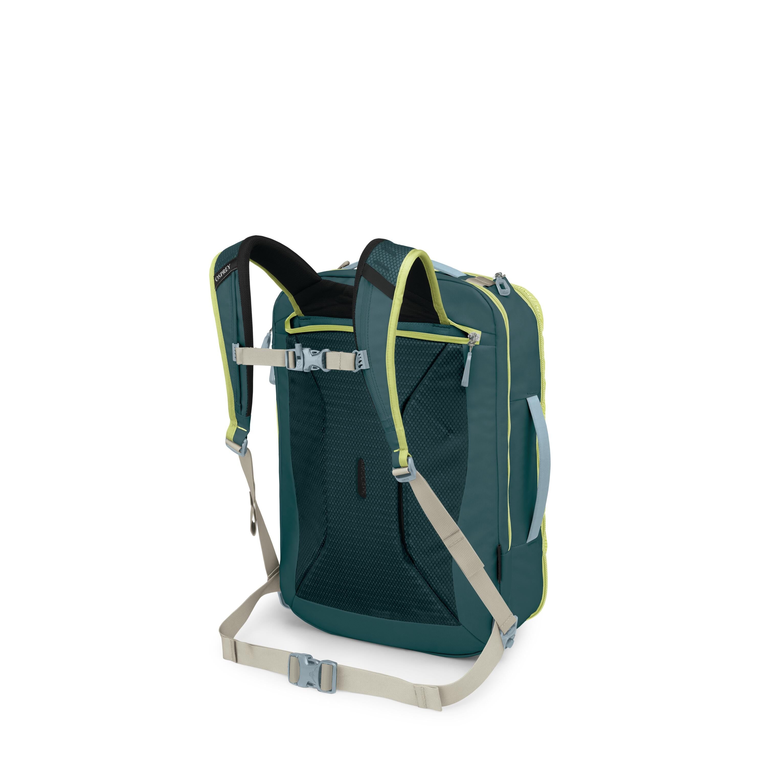 Osprey Transporter Travel Pack 36L in Glow Dew-Torrent Blue — angle view 3