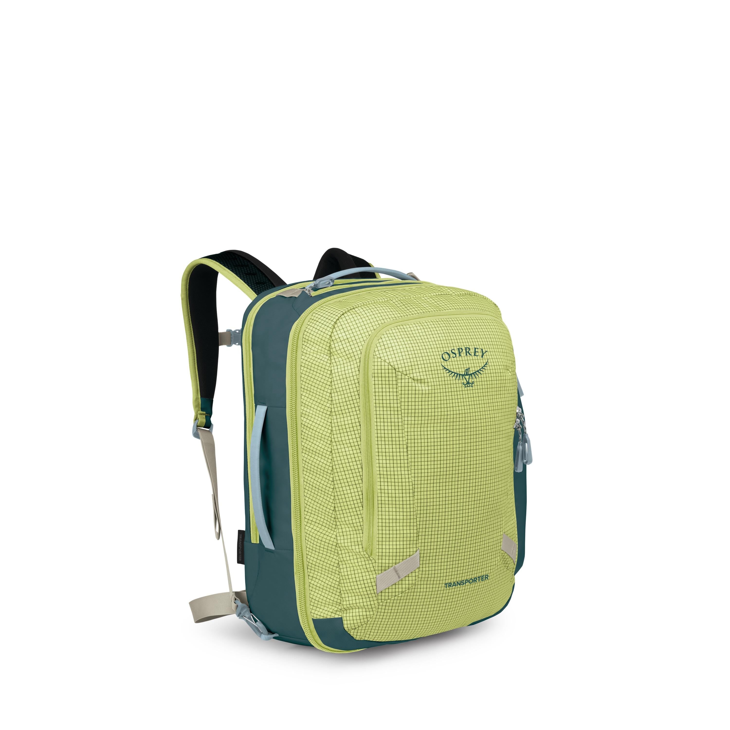 Osprey Transporter Travel Pack 36L in Glow Dew-Torrent Blue — angle view 2