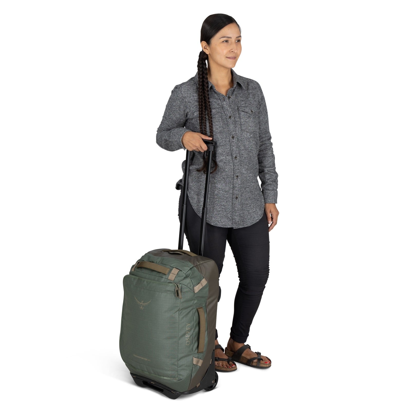 Osprey Transporter Wheeled Duffel 40L in Pine Leaf/Earl Grey — lifestyle