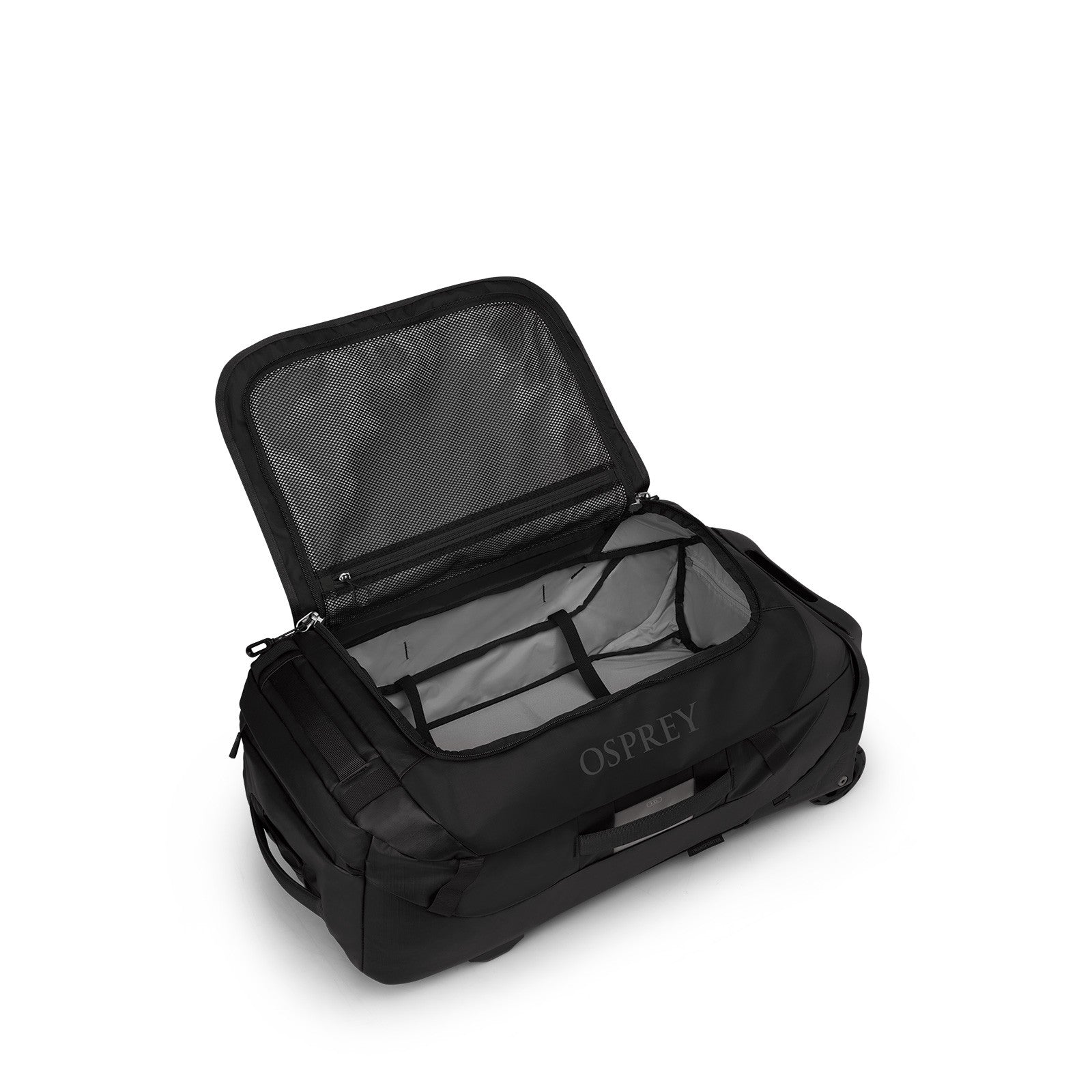 Osprey Transporter Wheeled Duffel 60L in Raven Black/Black — interior view