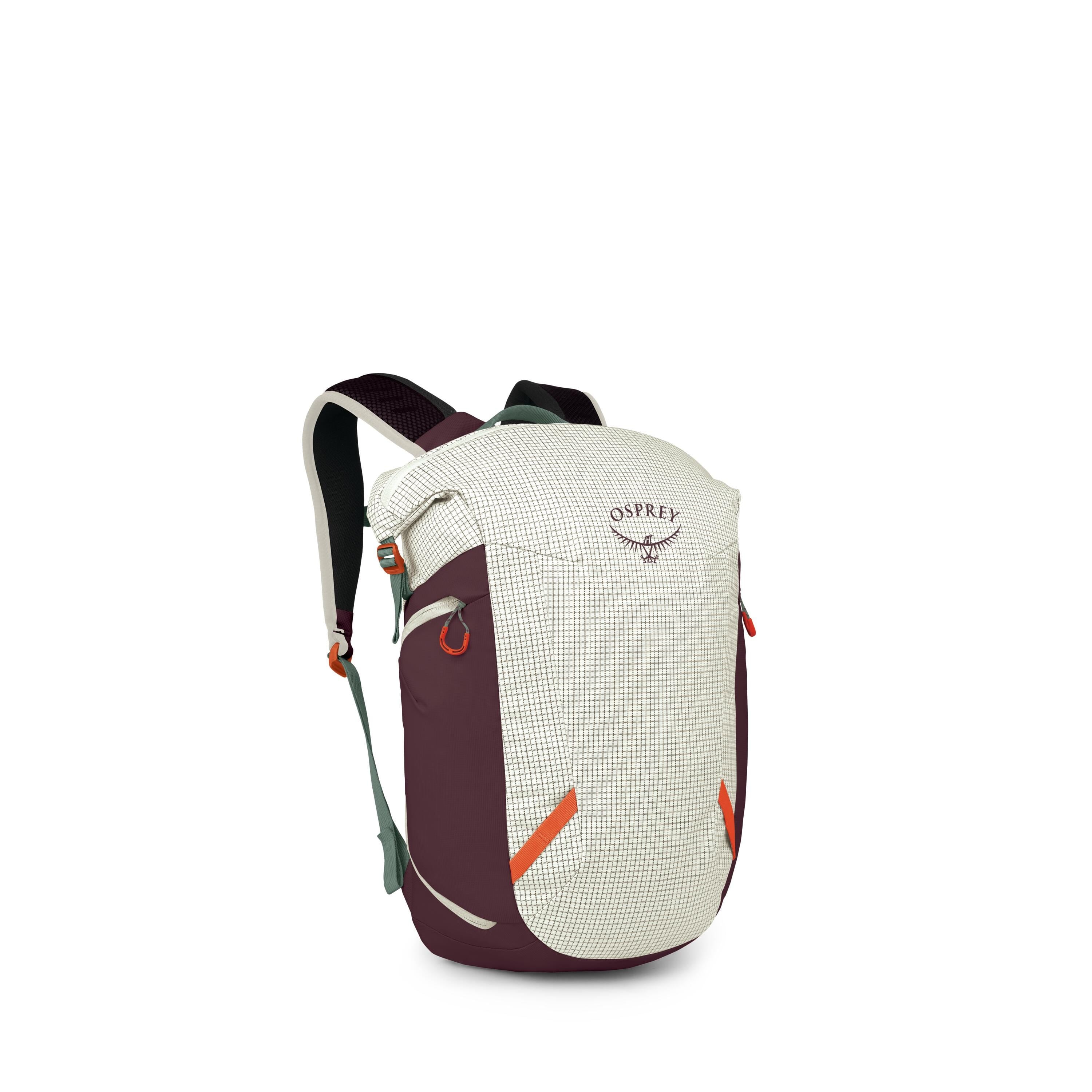 Osprey Transporter Zinch Backpack 22L in Mystery White-Moody Burgundy — angle view 2