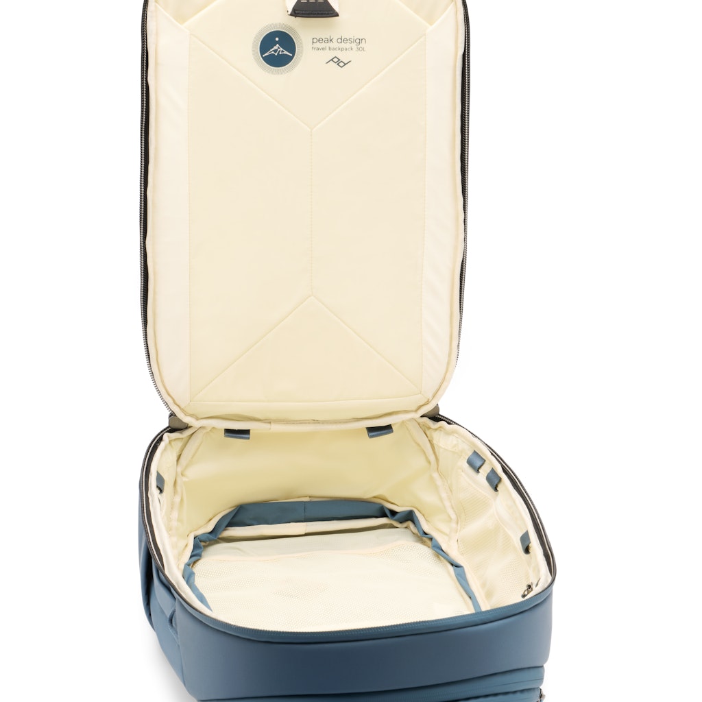 Peak Design Travel Backpack 30L in Ocean — interior view
