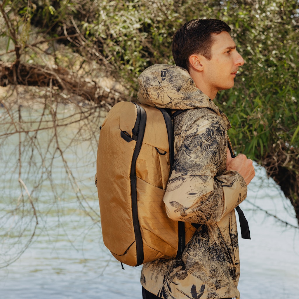 Peak Design Travel Backpack 30L in Coyote — lifestyle