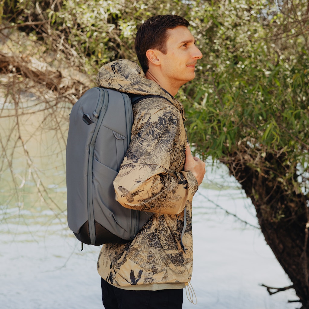 Peak Design Travel Backpack 30L in Ocean — lifestyle
