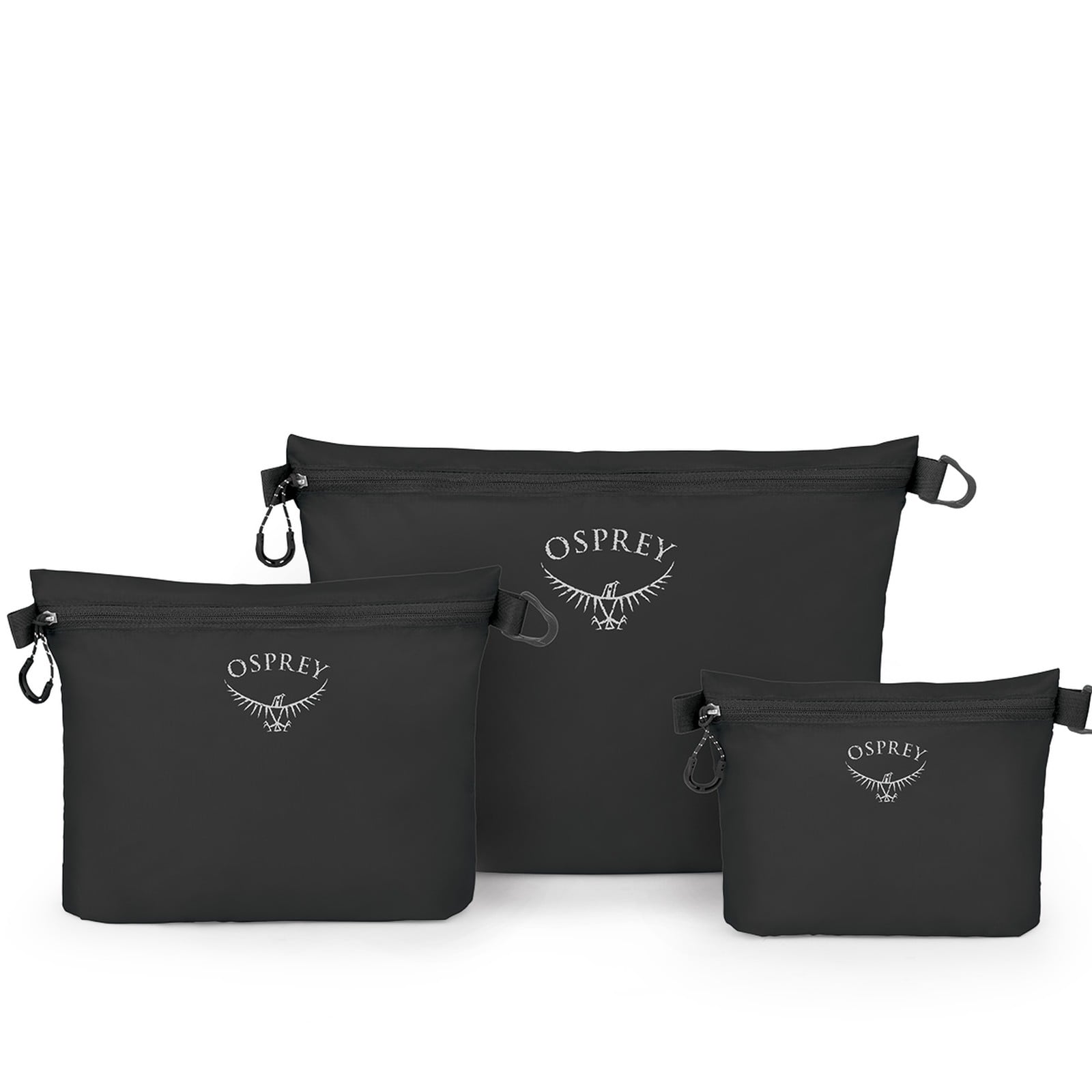 Osprey Ultralight Zipper Sack Set in Black — front view