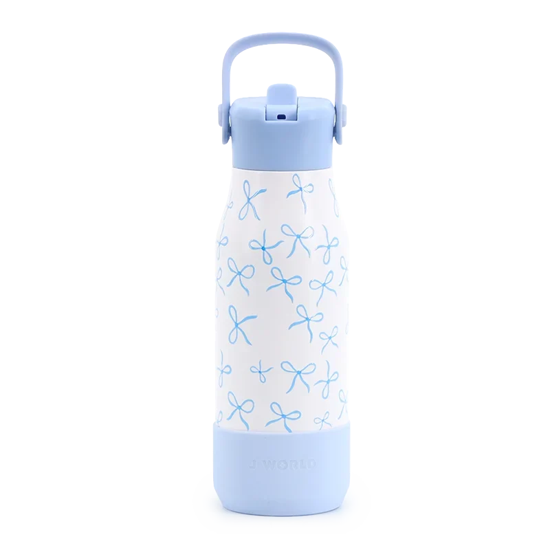 J World Flowee 22oz Insulated Water Bottle in Blue Bows — front view # color_Blue Bows