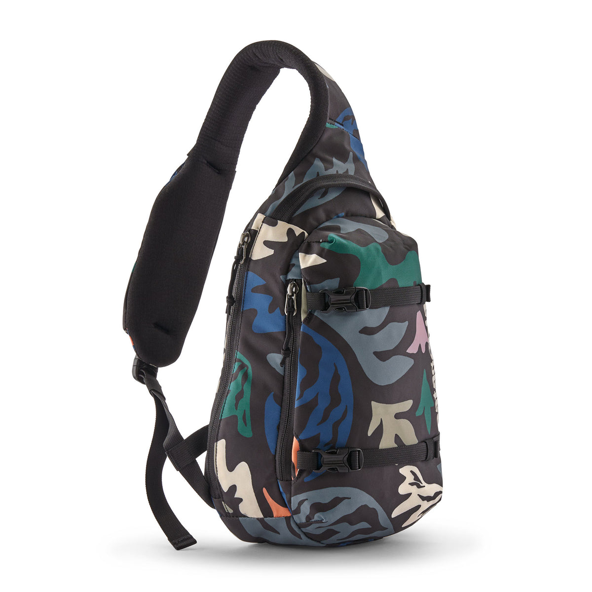 Patagonia Atom Sling Bag 8L in Kaleido: Black — front view # color_Kaleido: Black