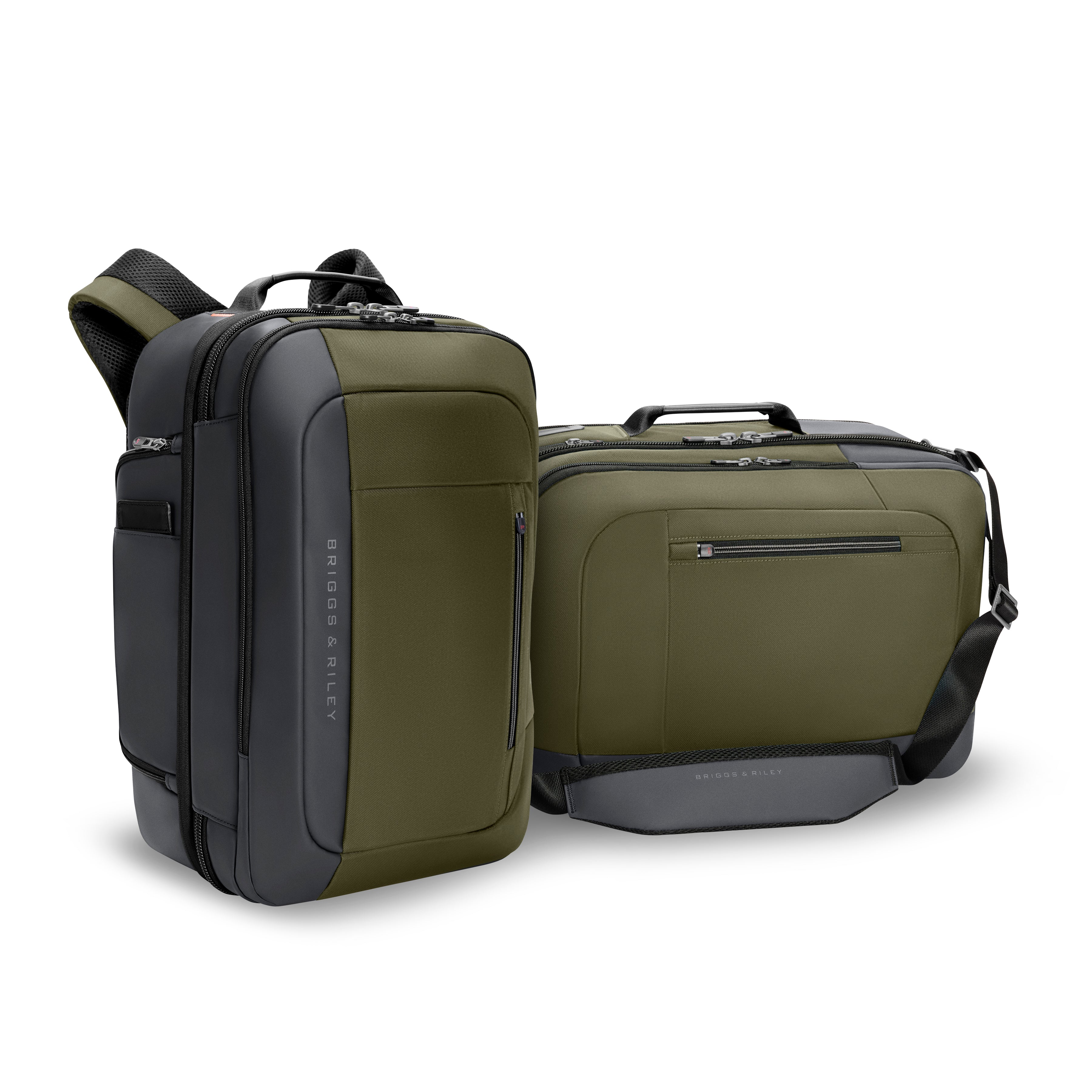 Briggs & Riley ZDX Medium Convertible Backpack Duffle in Hunter — angle view 4 # color_Hunter