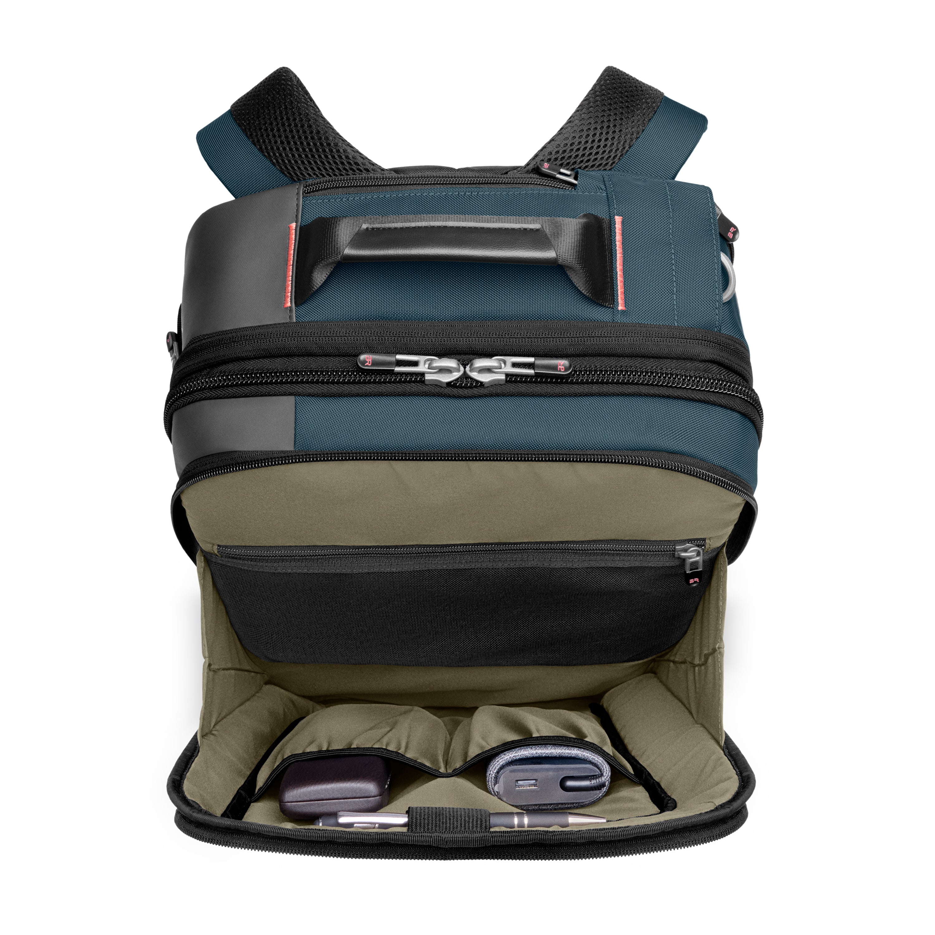 Briggs & Riley ZDX Medium Convertible Backpack Duffle in Ocean — interior view # color_Ocean