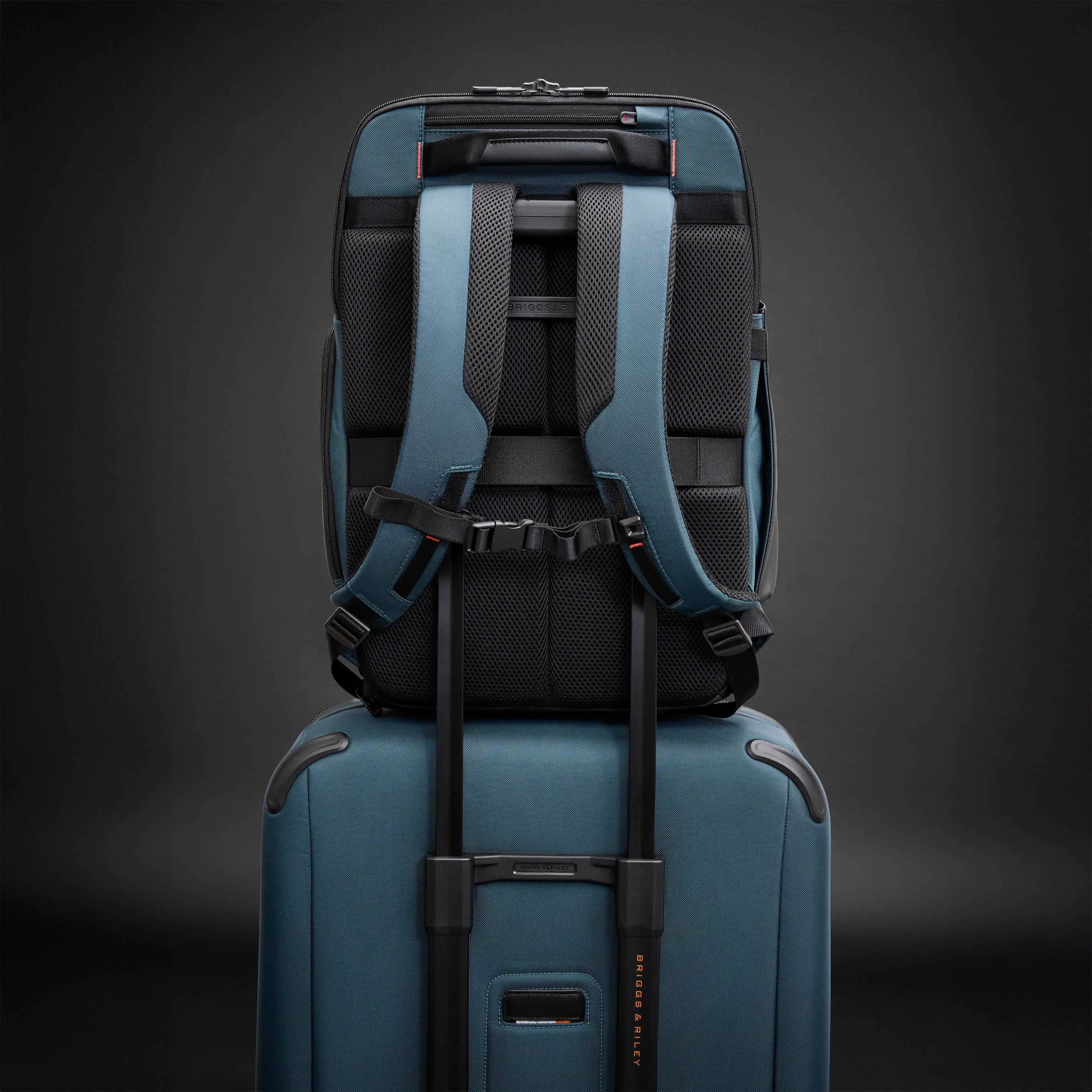 Briggs & Riley ZDX U-Zip Travel Backpack in Ocean — back view # color_Ocean